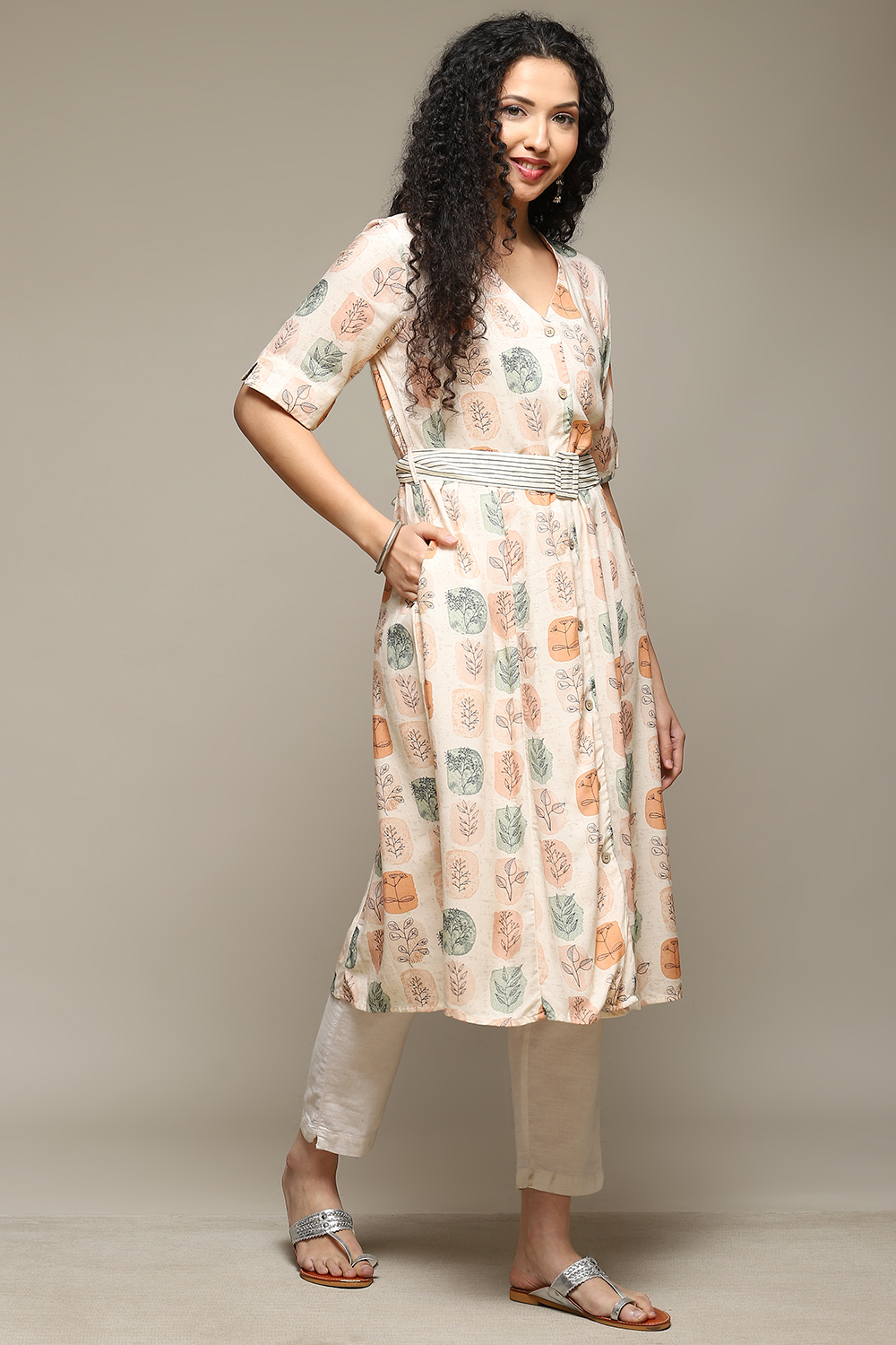 Organic Rayon Front Open Printed Kurta image number 4