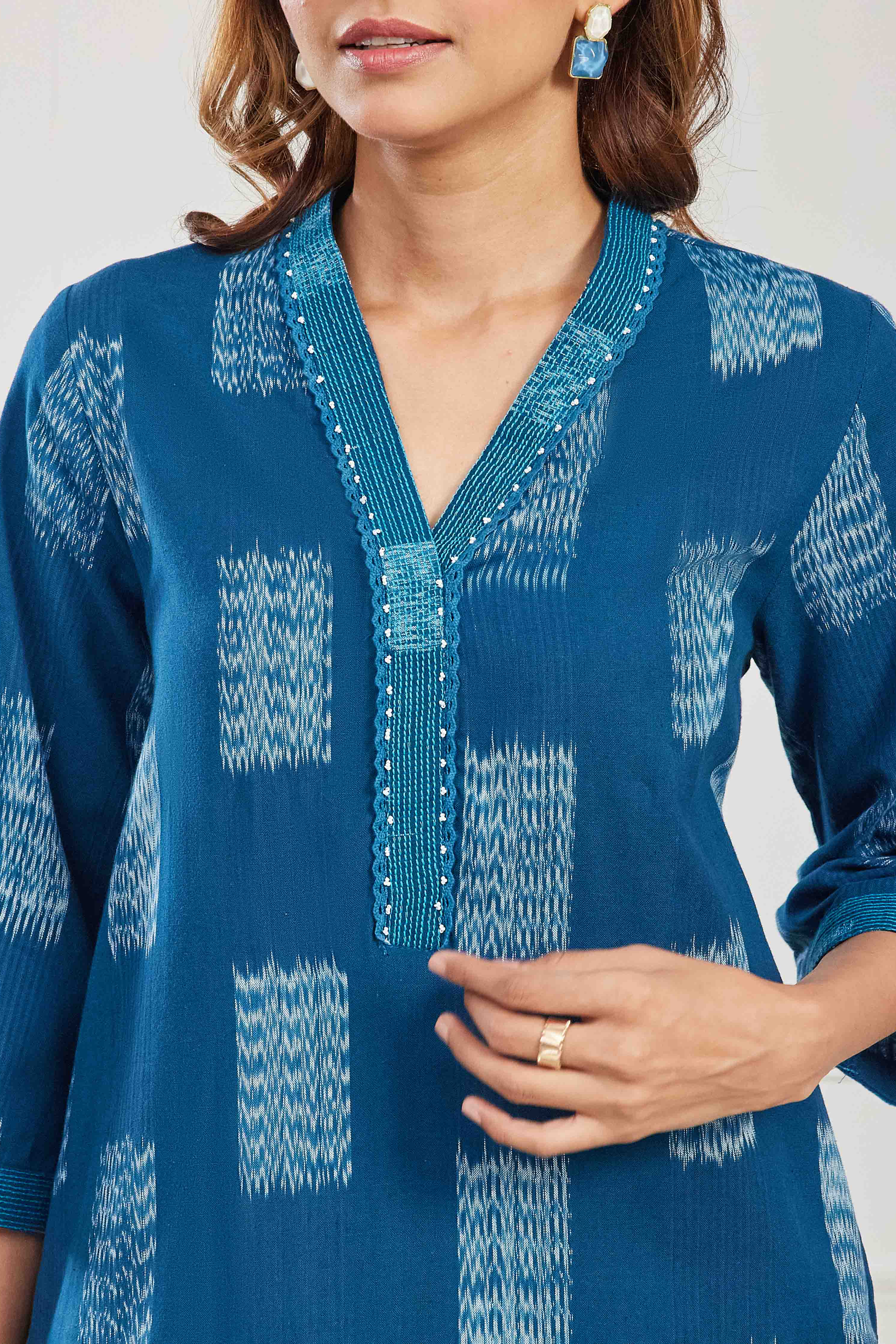 Teal Cotton Straight Kurta image number 1
