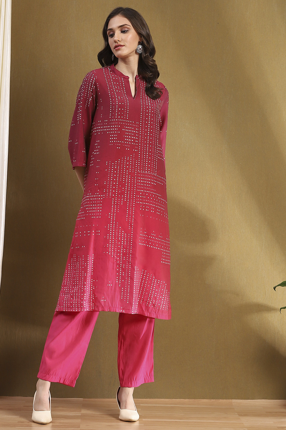Pink Viscose Blend Printed Straight Kurta Set image number 0