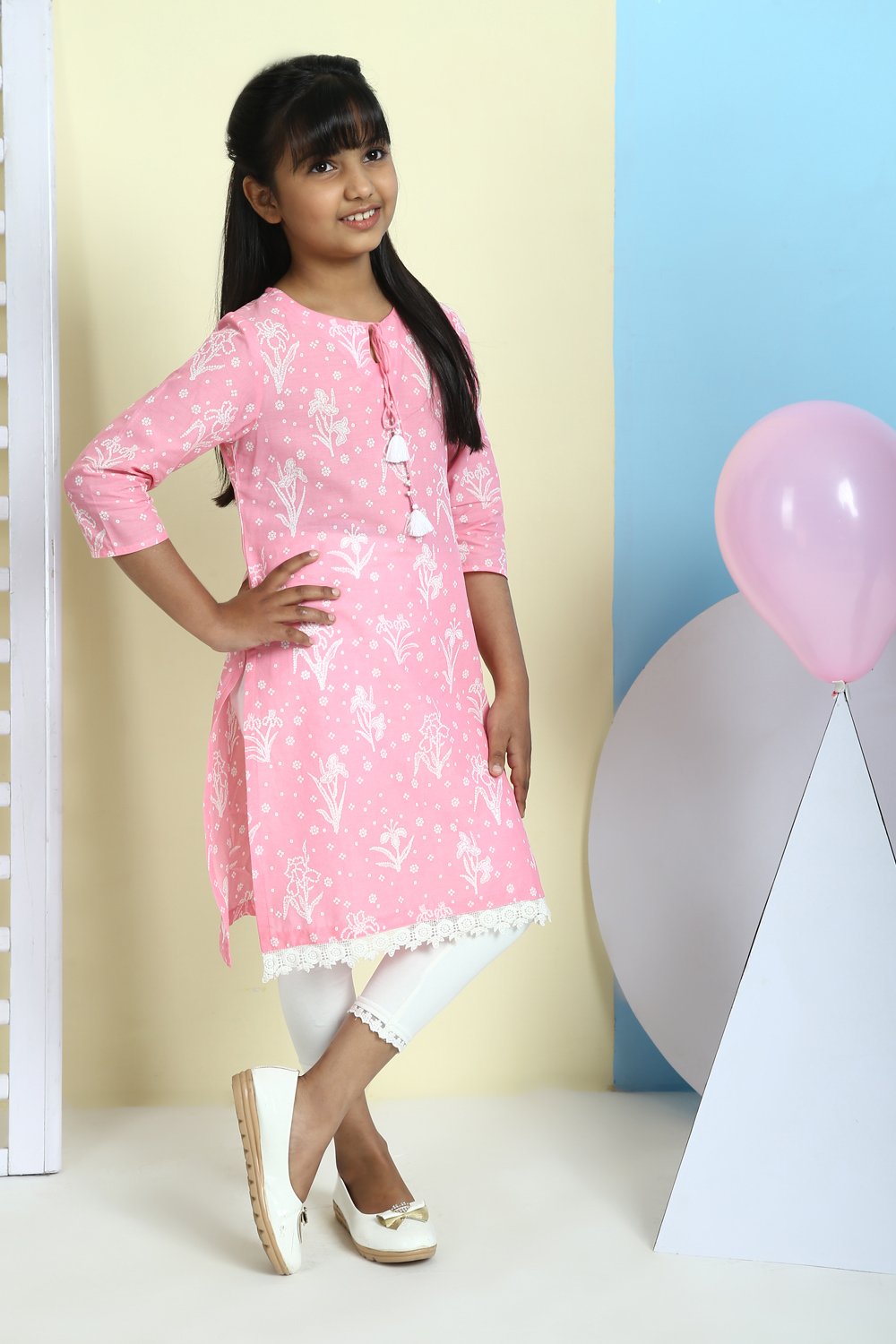 Pink Cotton Straight Printed Kurta image number 3