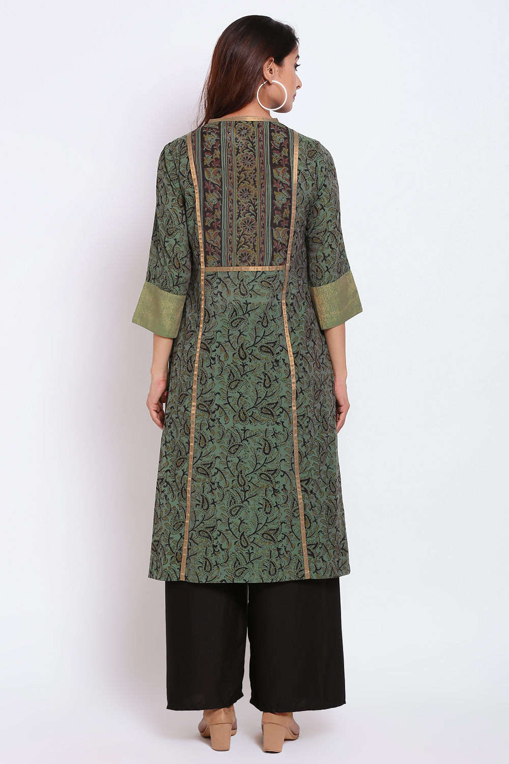 Teal Green A-Line Kalamkari Printed Kurta image number 5