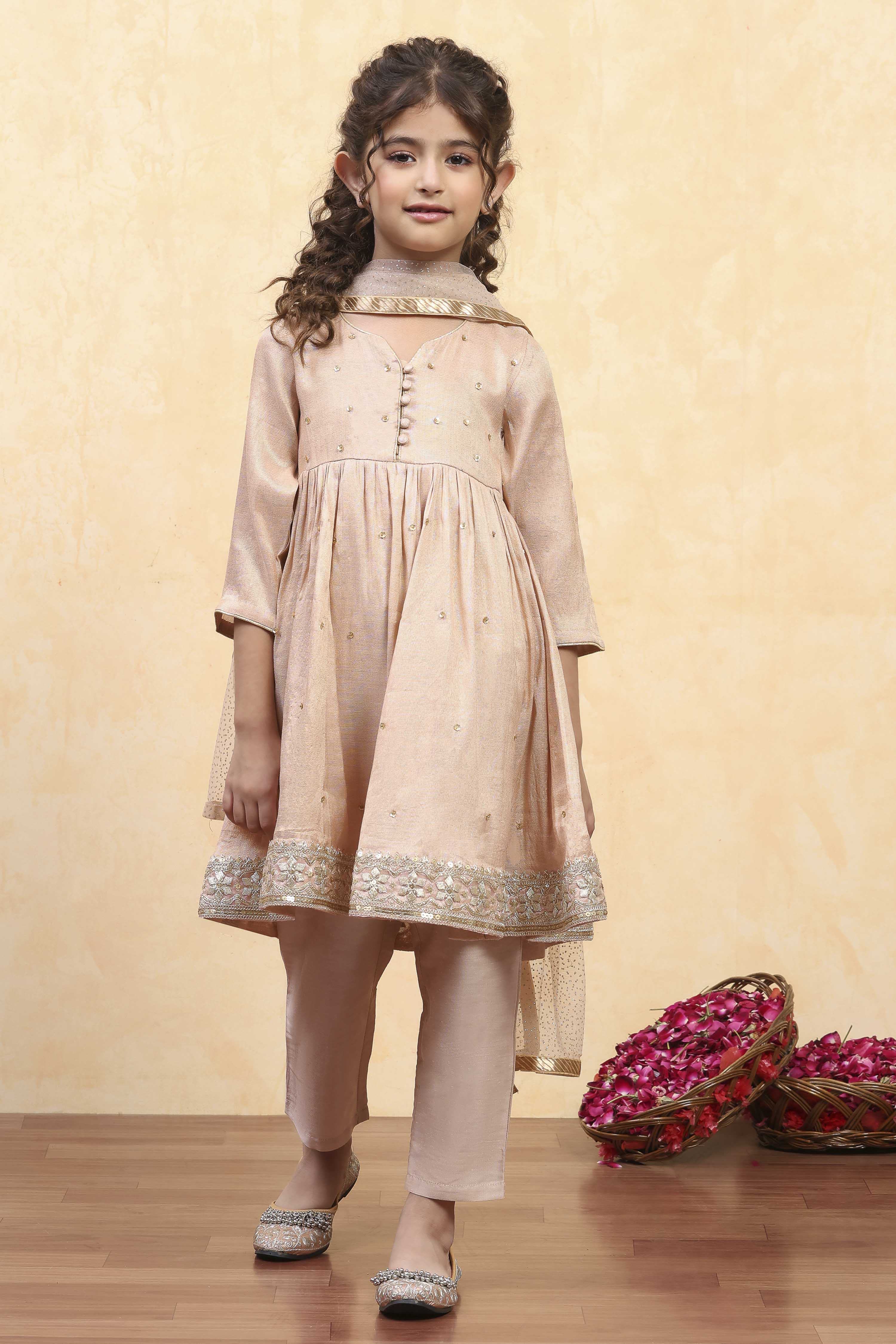 Gold Cotton Dyed Gathered Suit Set image number 6