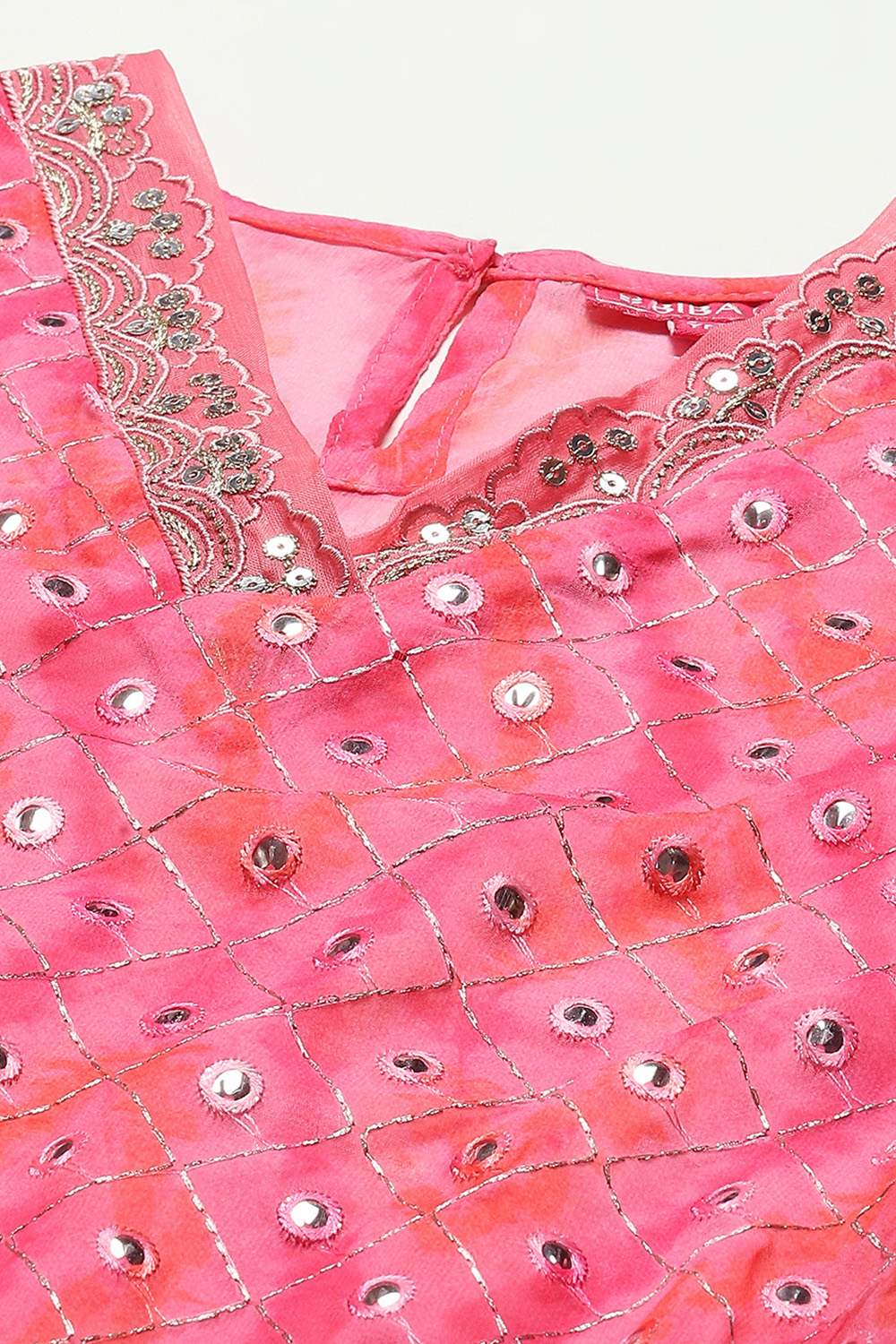 Pink Cotton Blend Layered Printed Suit Set image number 2