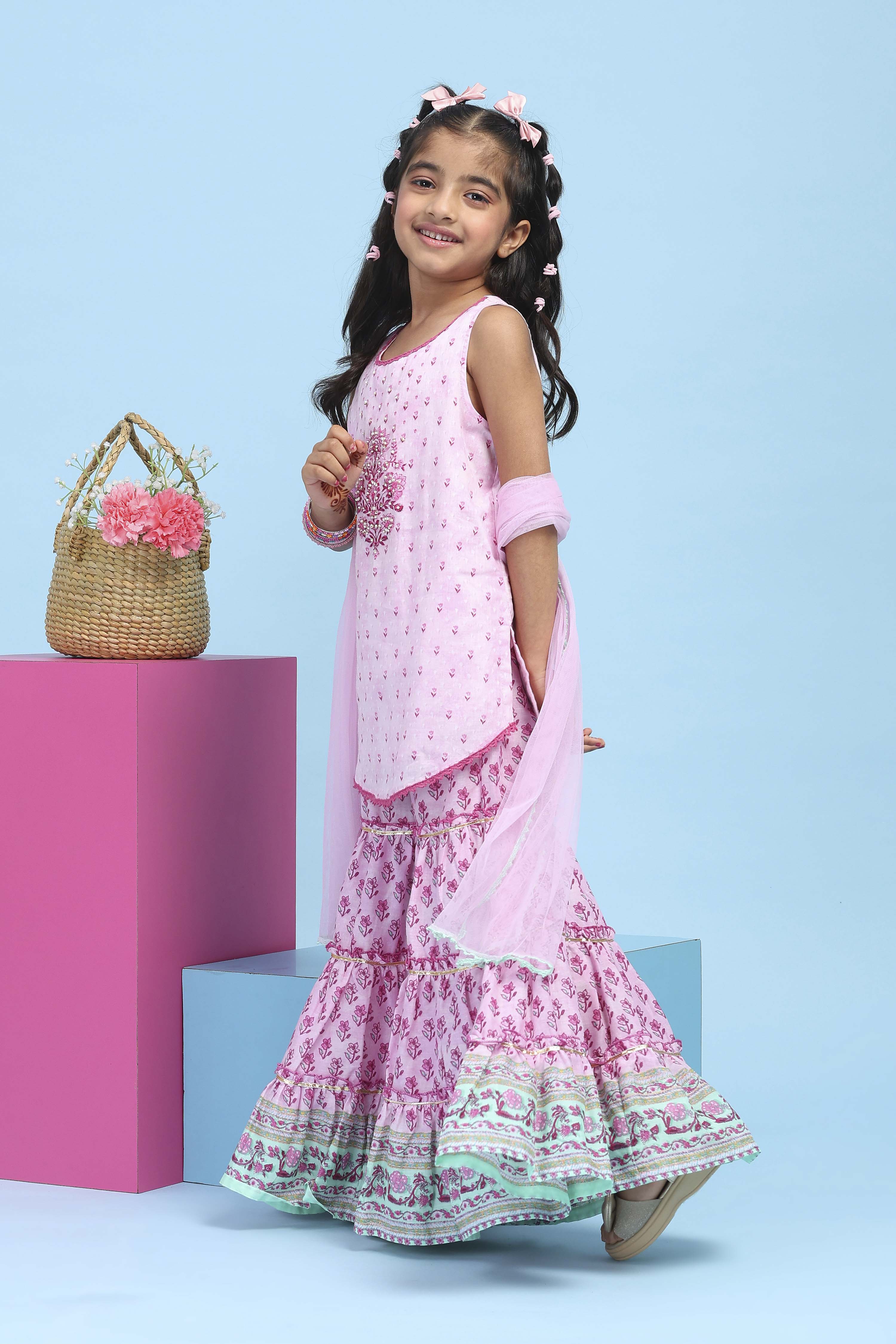 Pink Cotton Printed Straight Suit Set image number 3