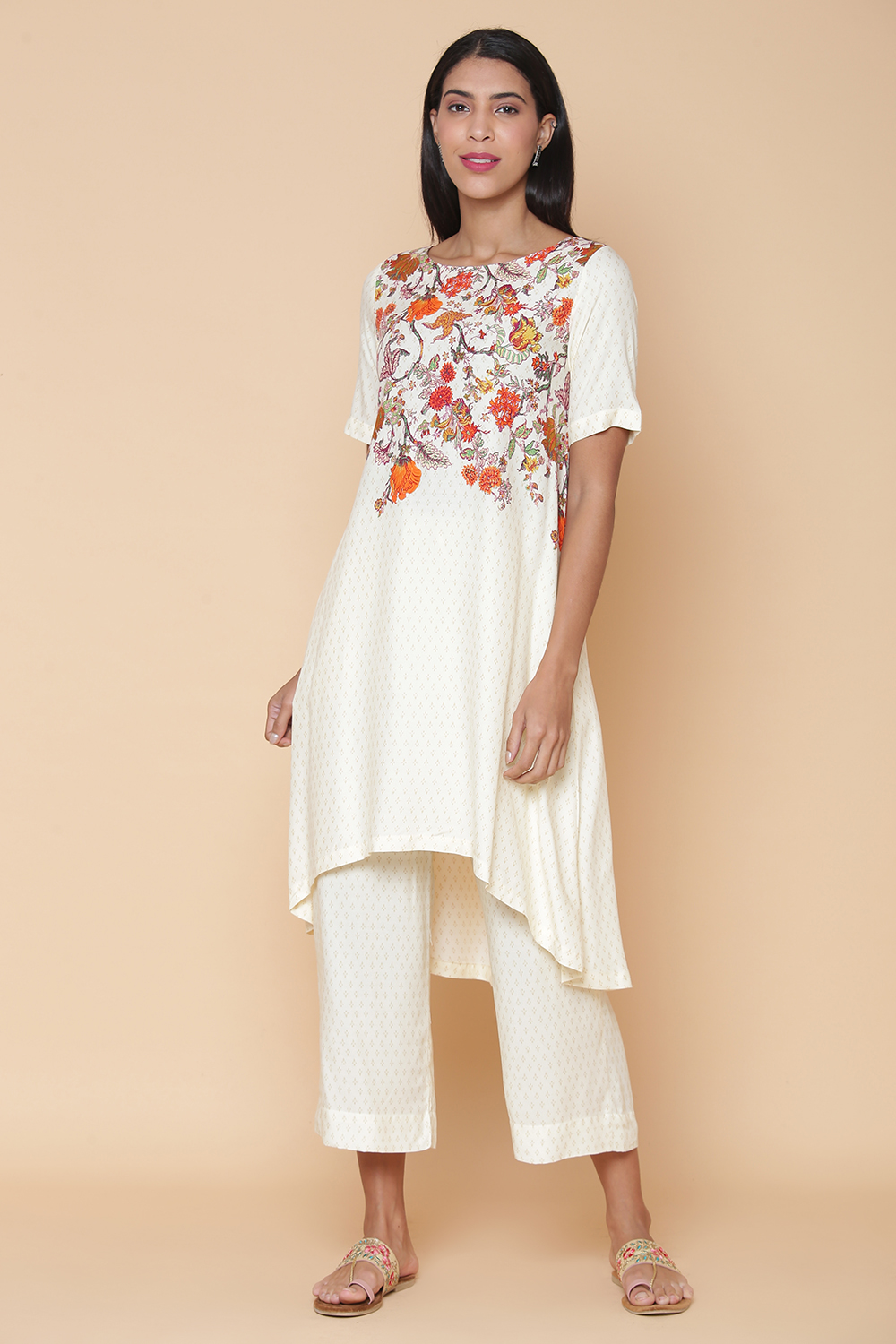 Navy Rayon Asymmetric Kurta Palazzo Suit Set image number 3