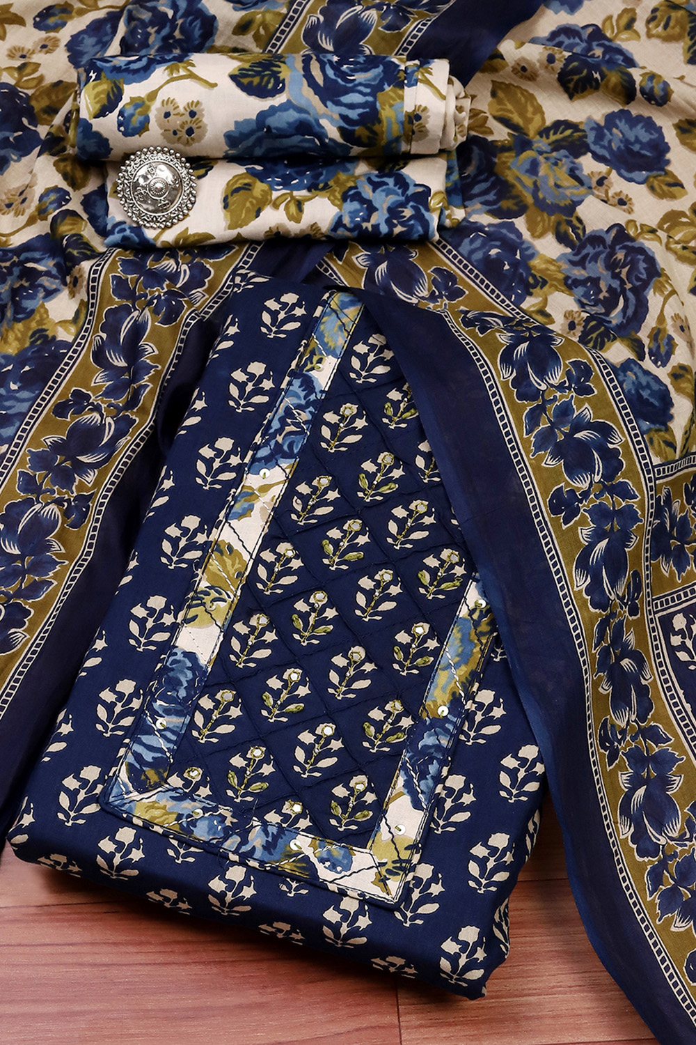 Rust Cotton Unstitched Suit Set image number 0