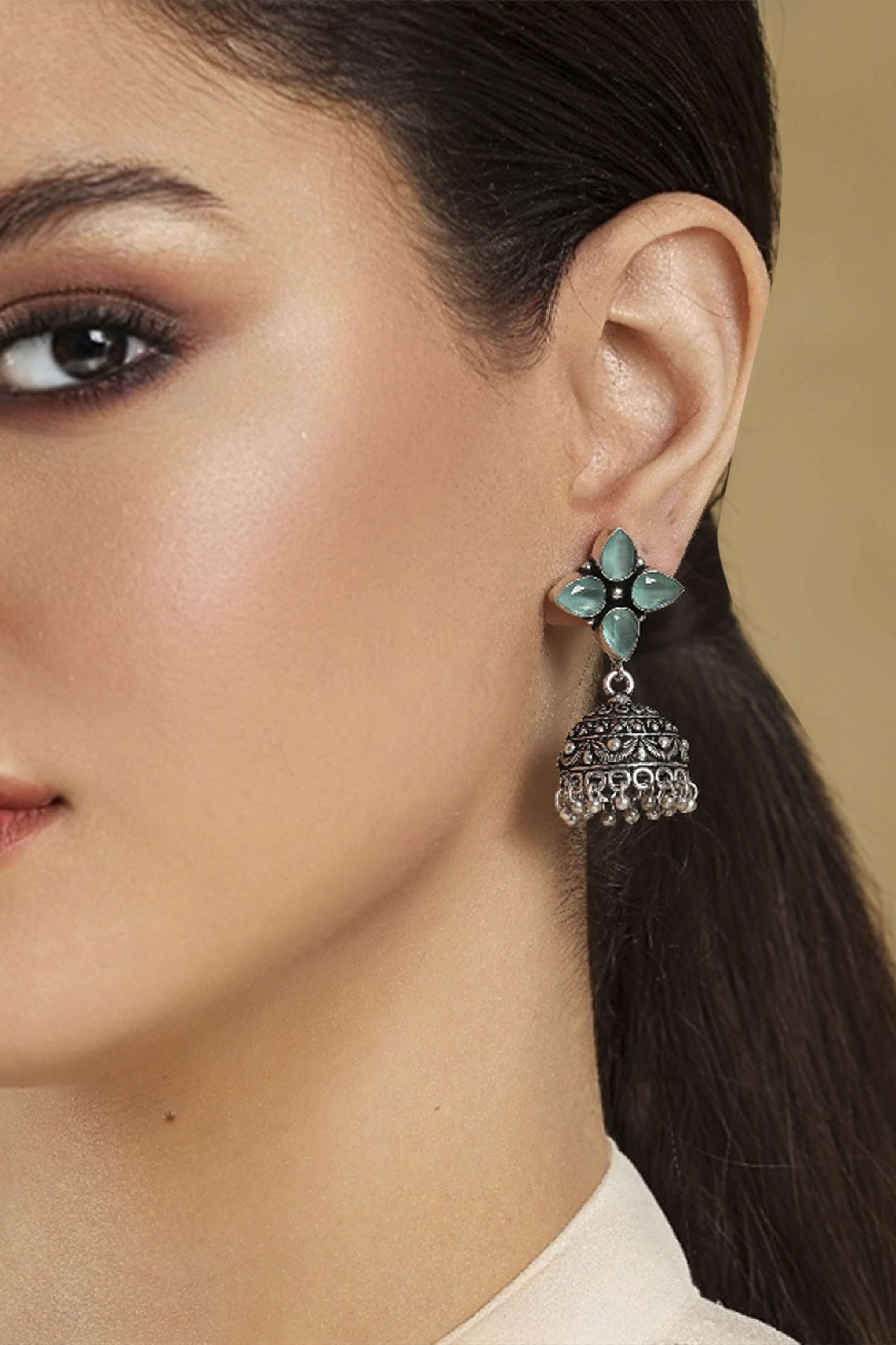 Green Brass Jhumka image number 1