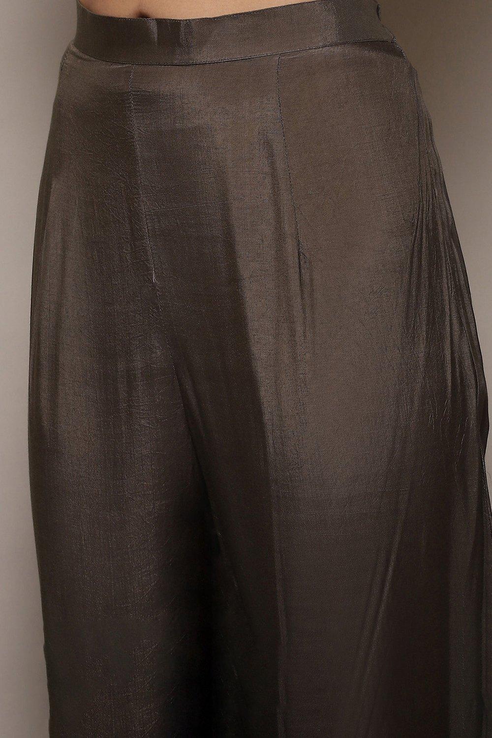 Grey Chanderi Unstitched Suit Set image number 3