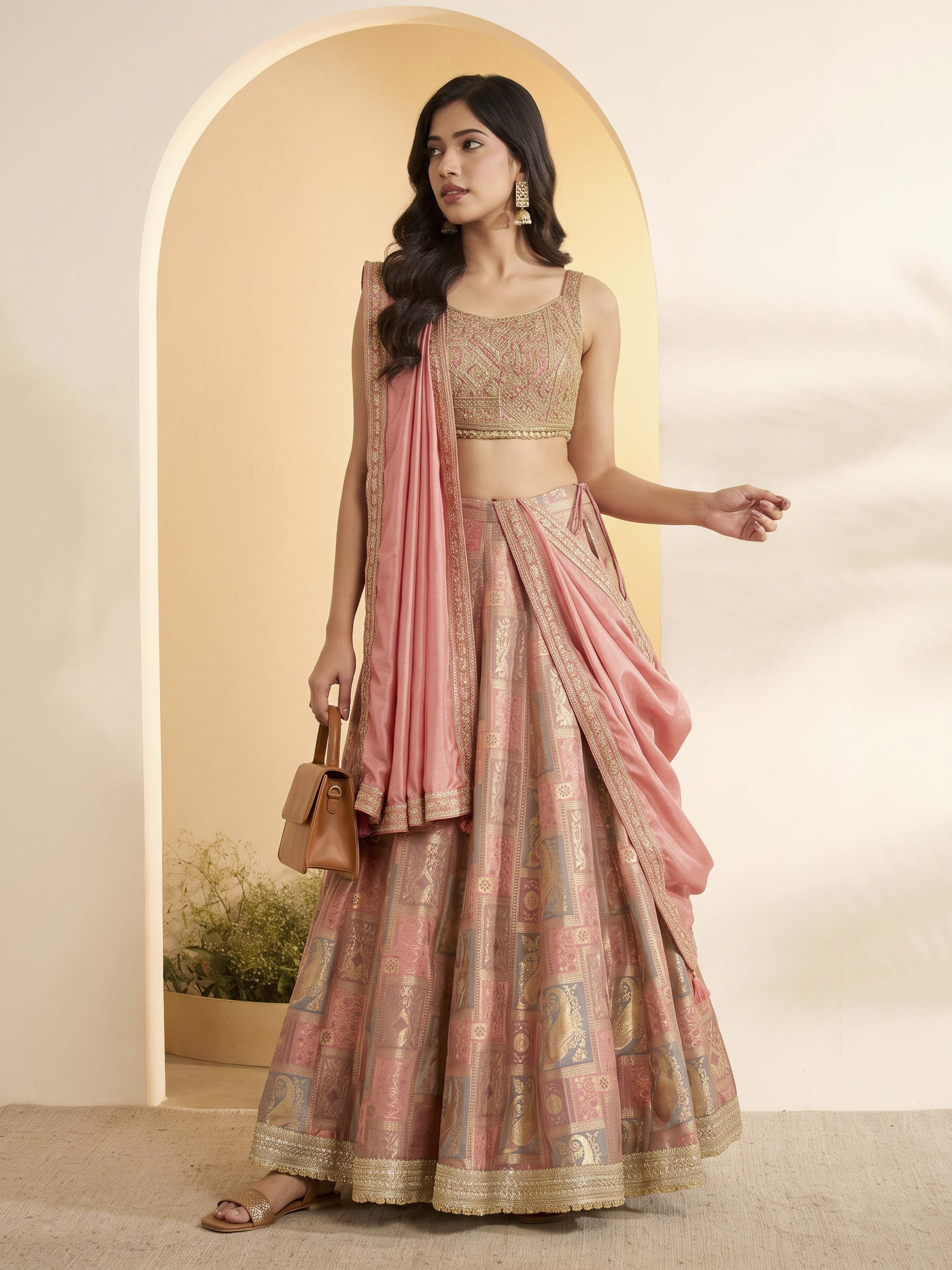 Light Pink Silk Kalidar Lehenga Set image number 0
