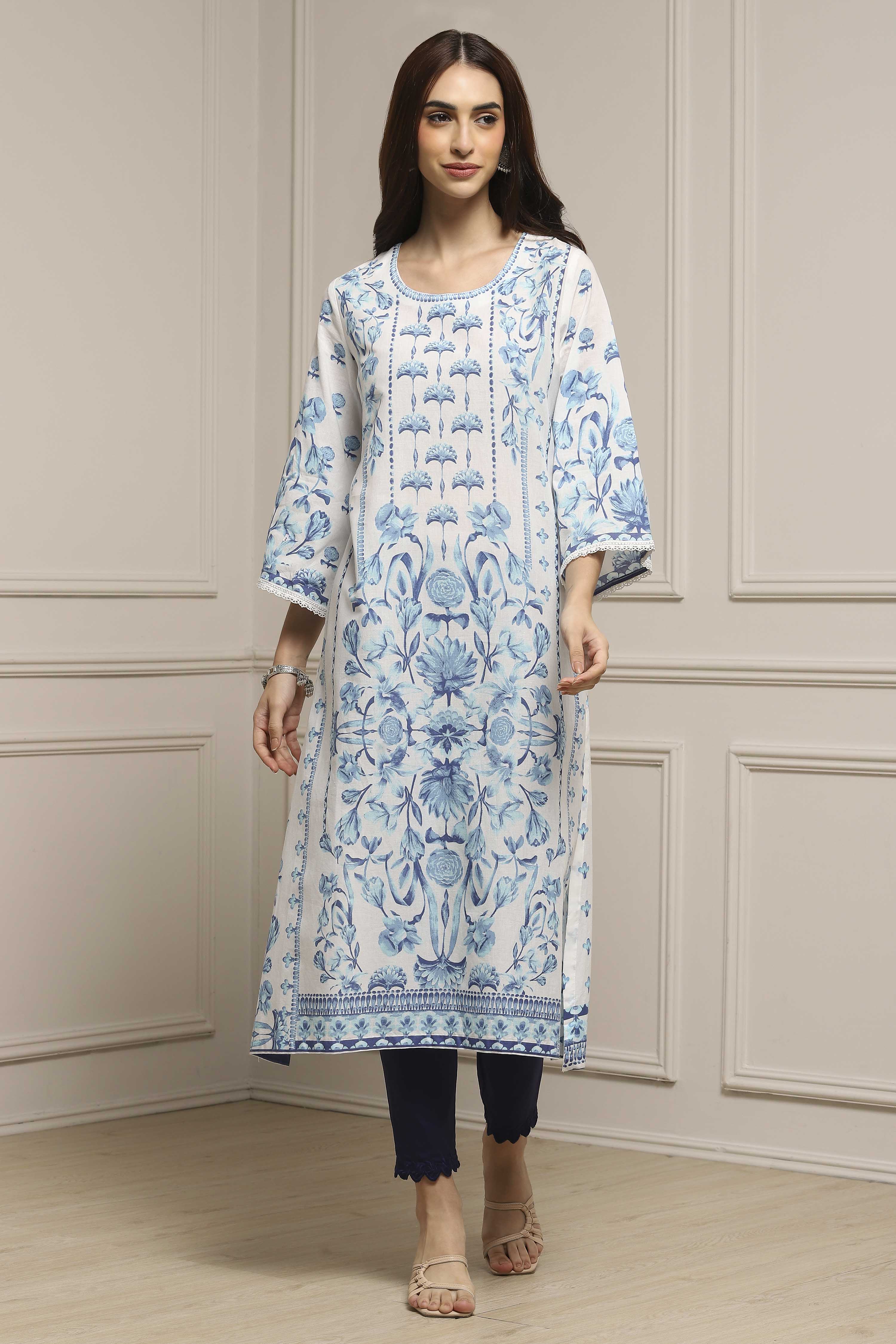 White Cotton Straight Kurta image number 5