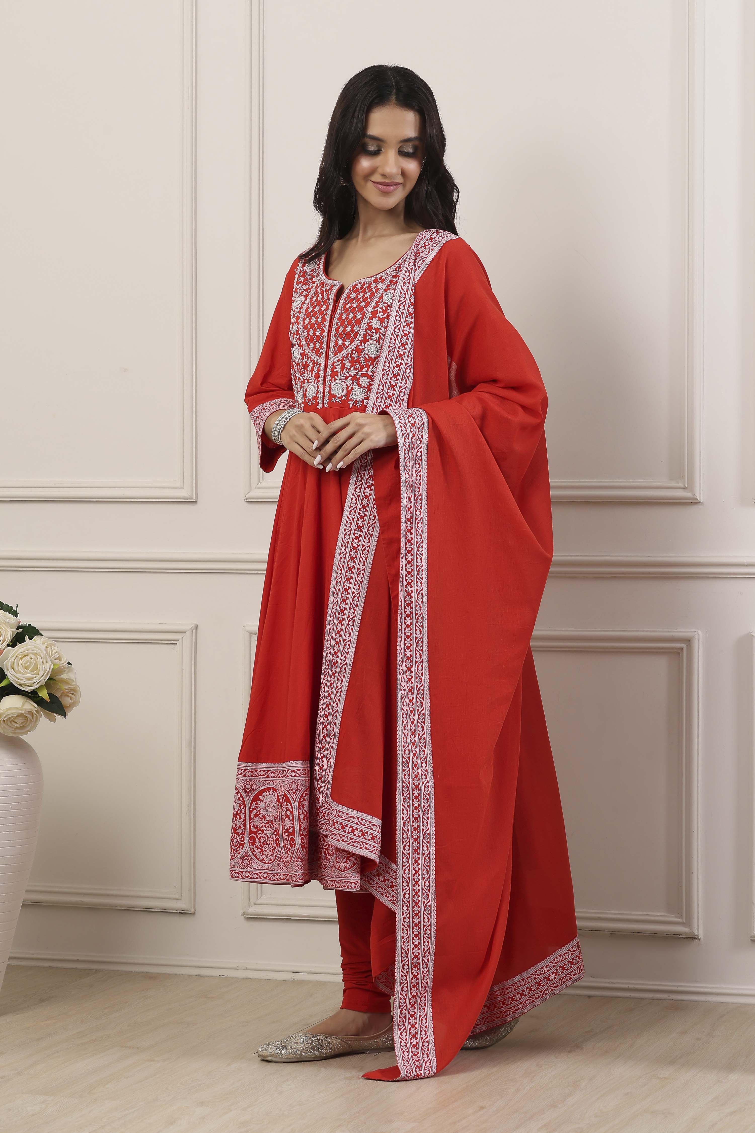 Green Cotton Kalidar Suit Set image number 4