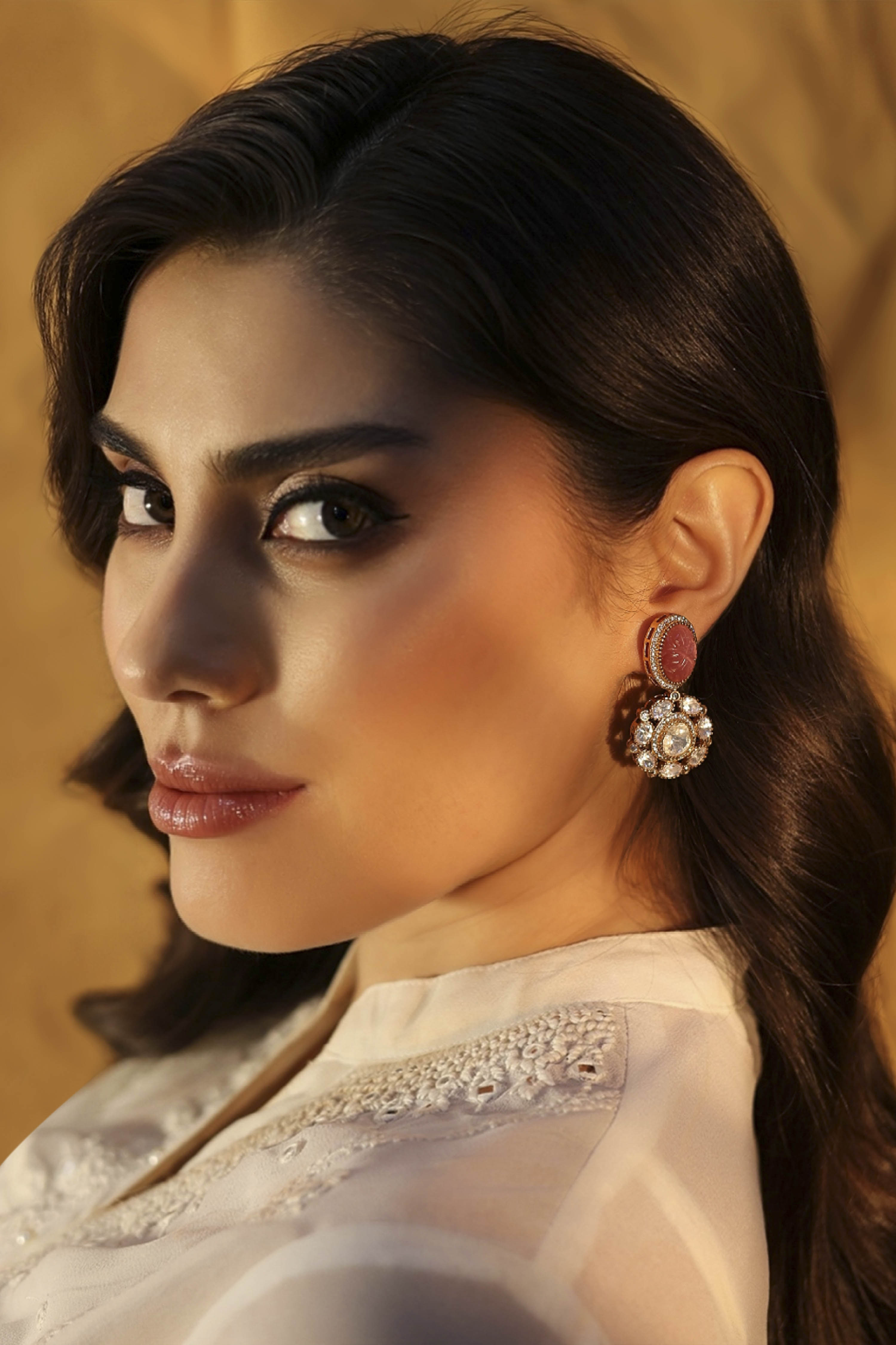 Light Pink Brass Kundan Drop & Danglers image number 2