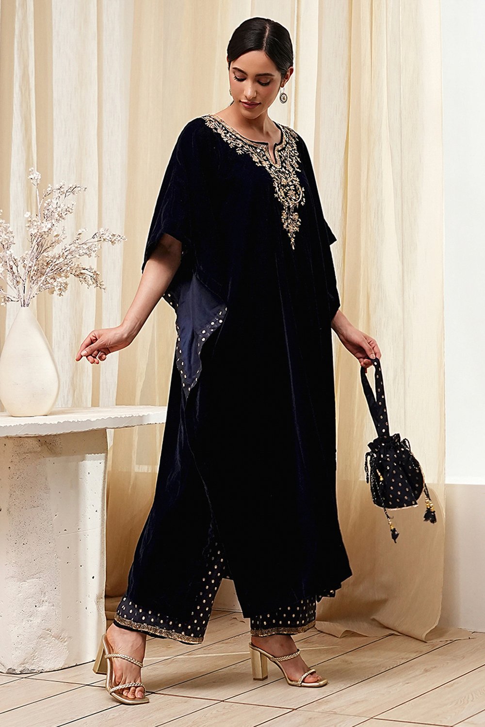Blue Art Silk A-Line Kurta Palazzo Suit Set image number 5