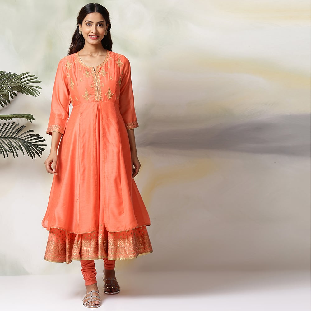 Coral Art Silk Anarkali Kurta Churidar Set image number 6