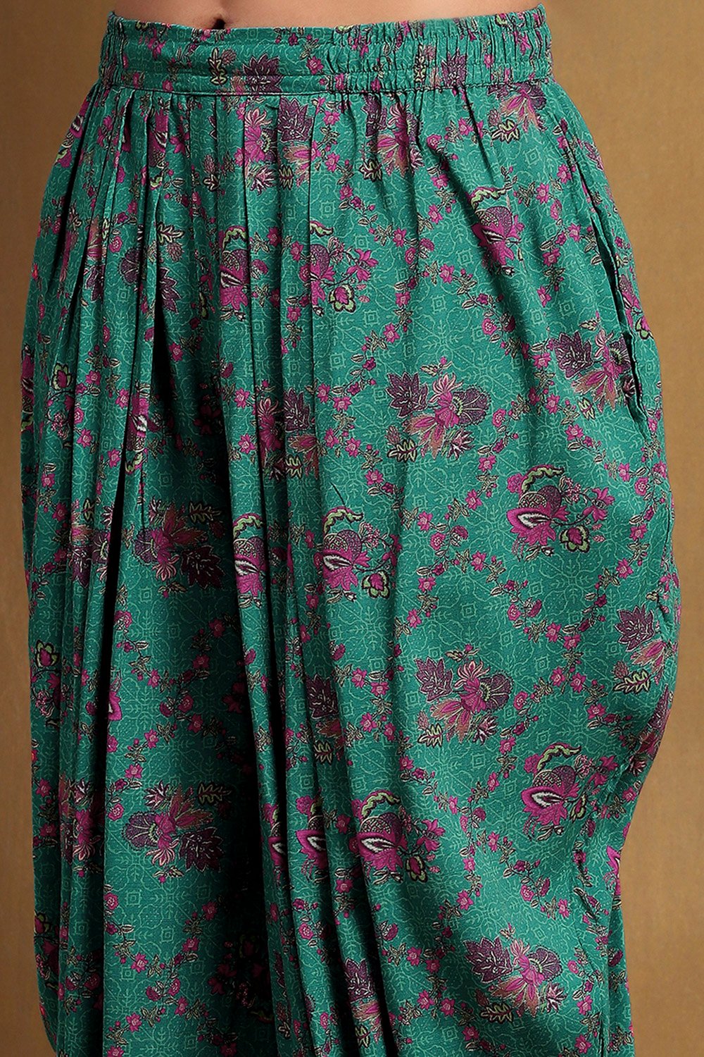 Fuchsia Viscose Floral Printed Peplum Suit Set image number 2