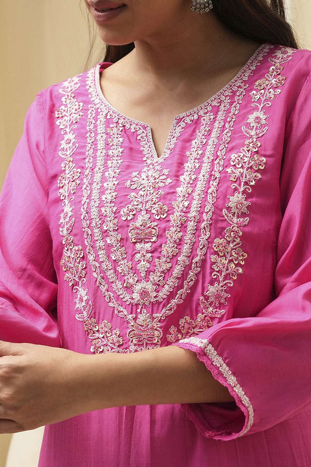 Pink Embroidered Straight Kurta Set image number 1