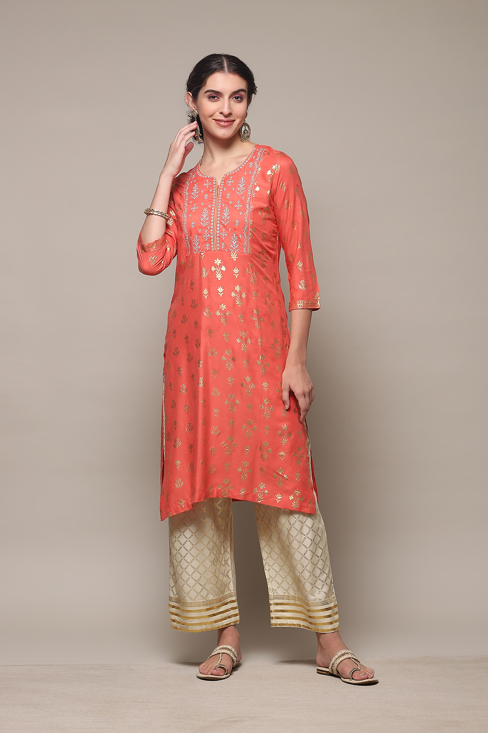 Coral Rayon Straight Kurta Palazzo Suit Set image number 0