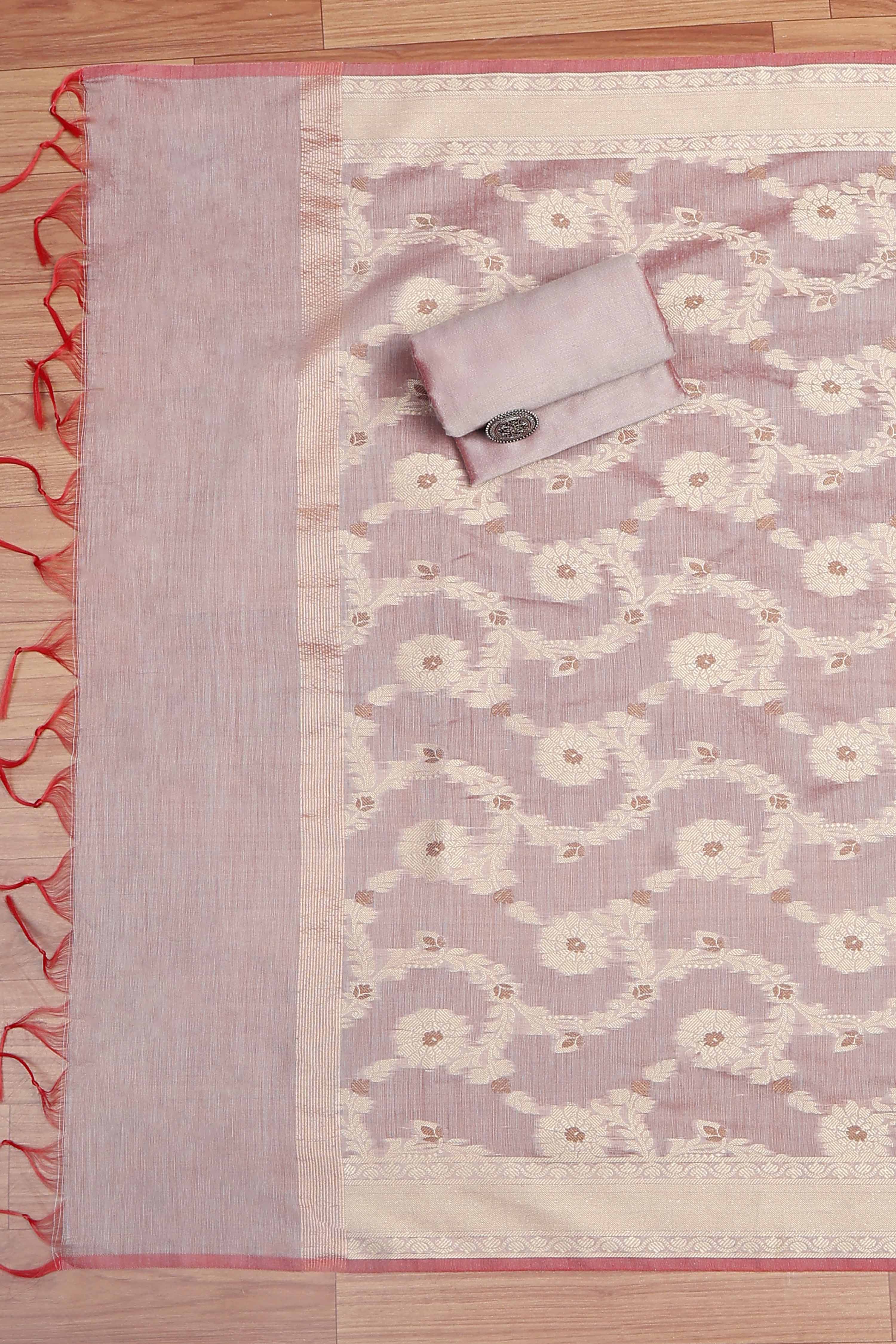 Pink Cotton Printed Embroidered Unstitched Suit Set image number 3