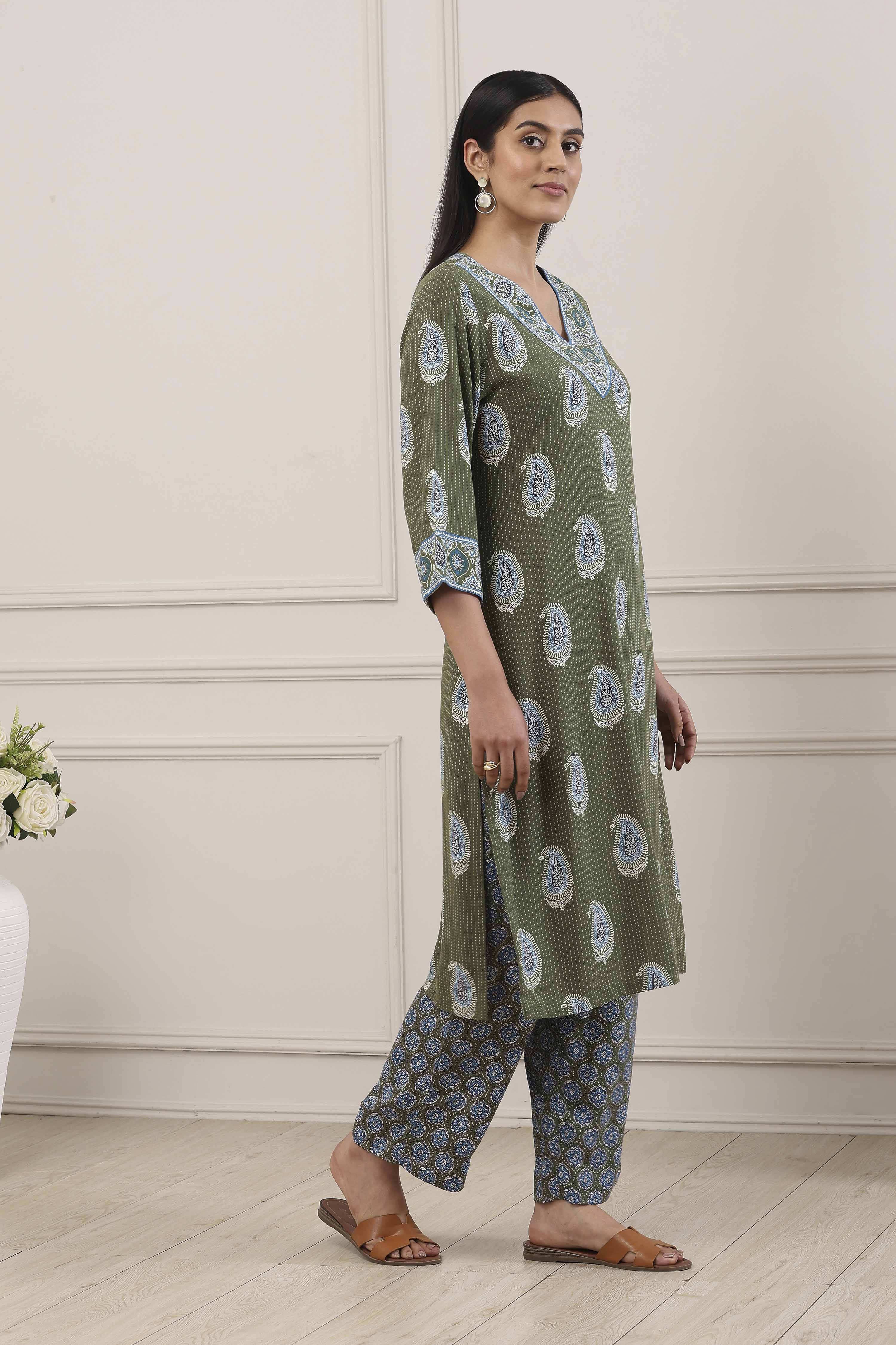 Blue Viscose Rayon Straight Kurta Palazzo Set image number 5
