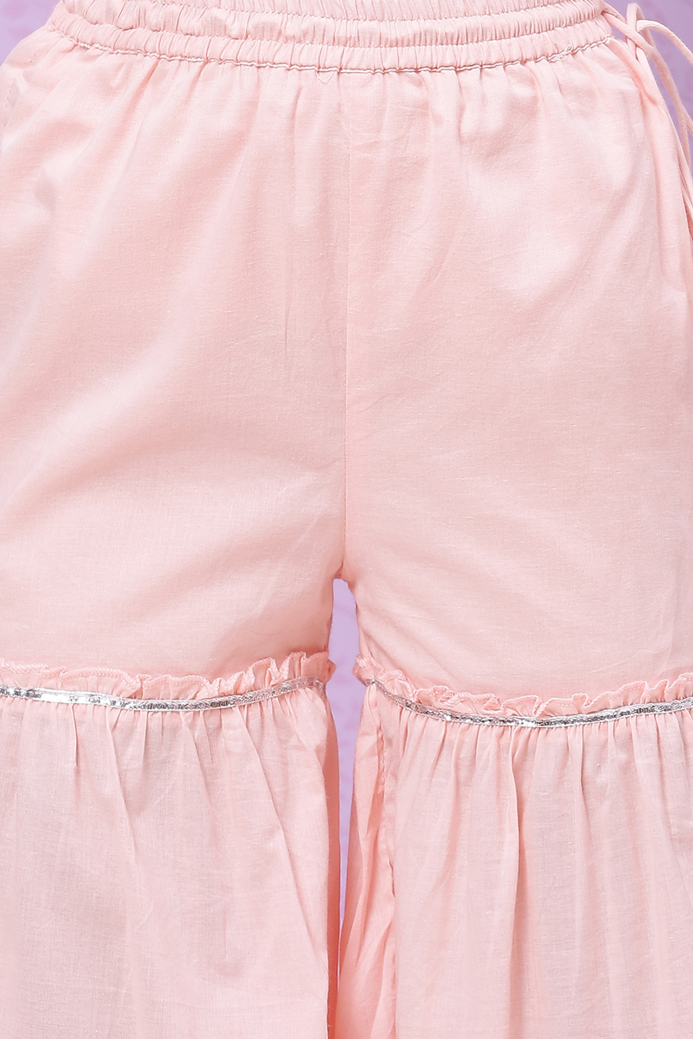 Pastel Pink Art Silk Girls Straight Kurta Sharara Suit Set image number 3
