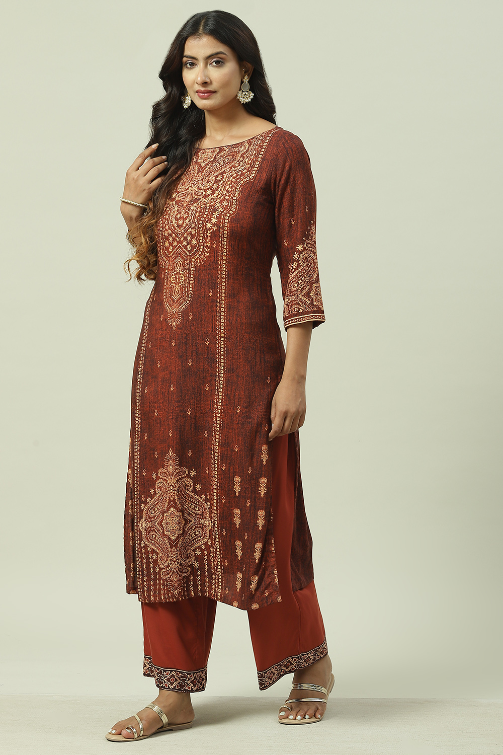 Blue Rayon Straight Printed Kurta image number 2