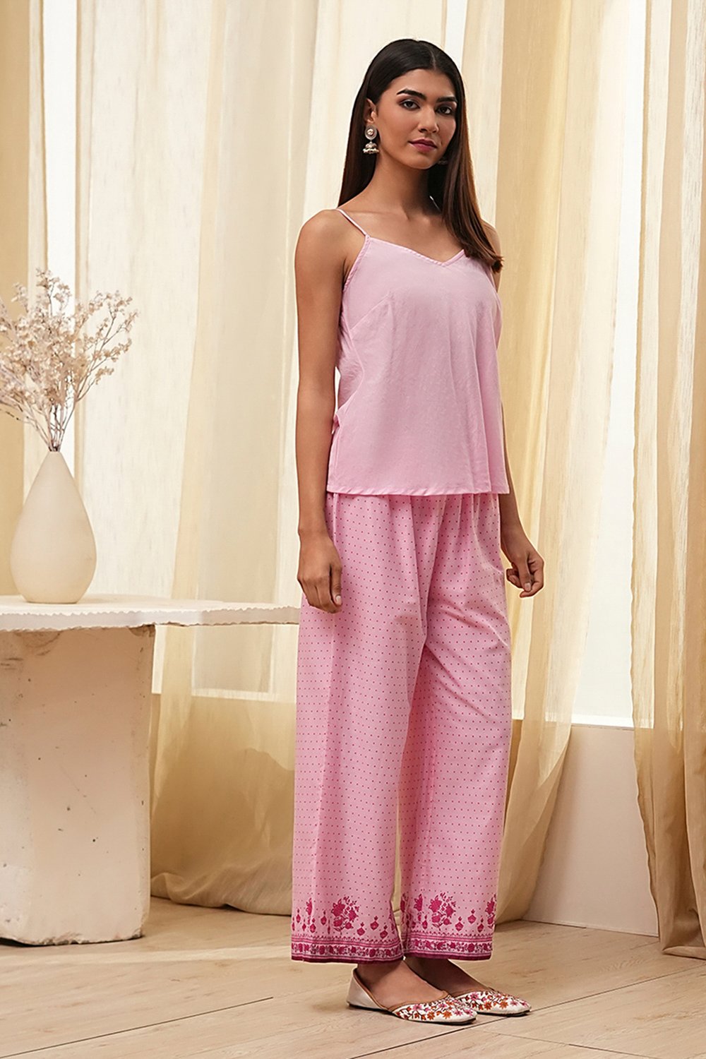 Light Pink Cotton Floral Straight Kurta Set image number 8