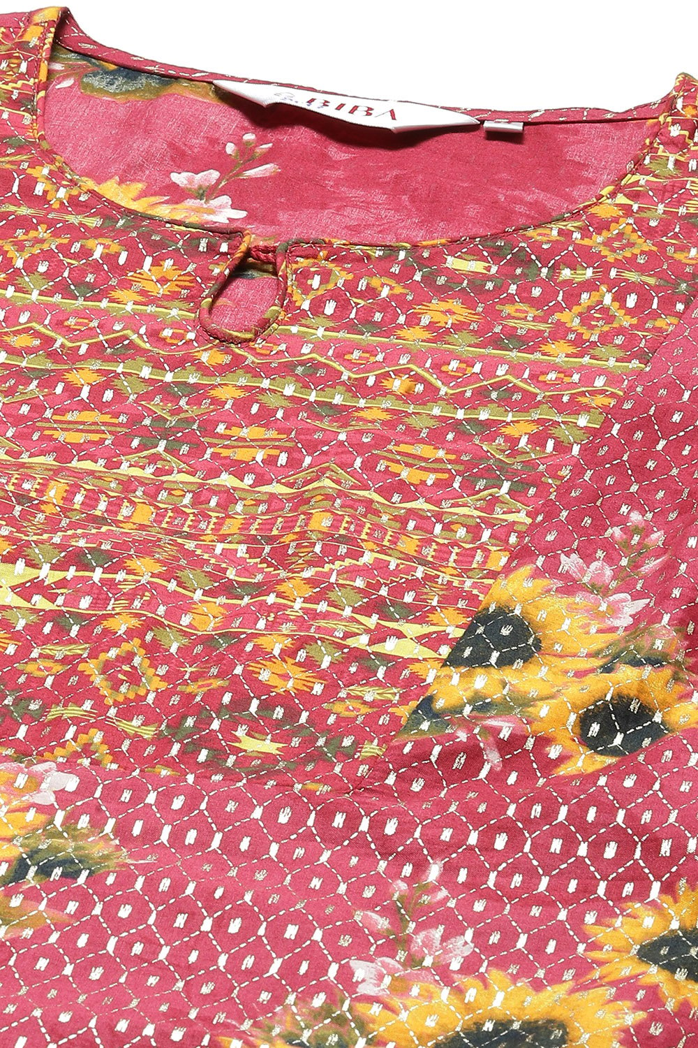 Onion Pink Cotton Layered Kurta Churidar Suit Set image number 2
