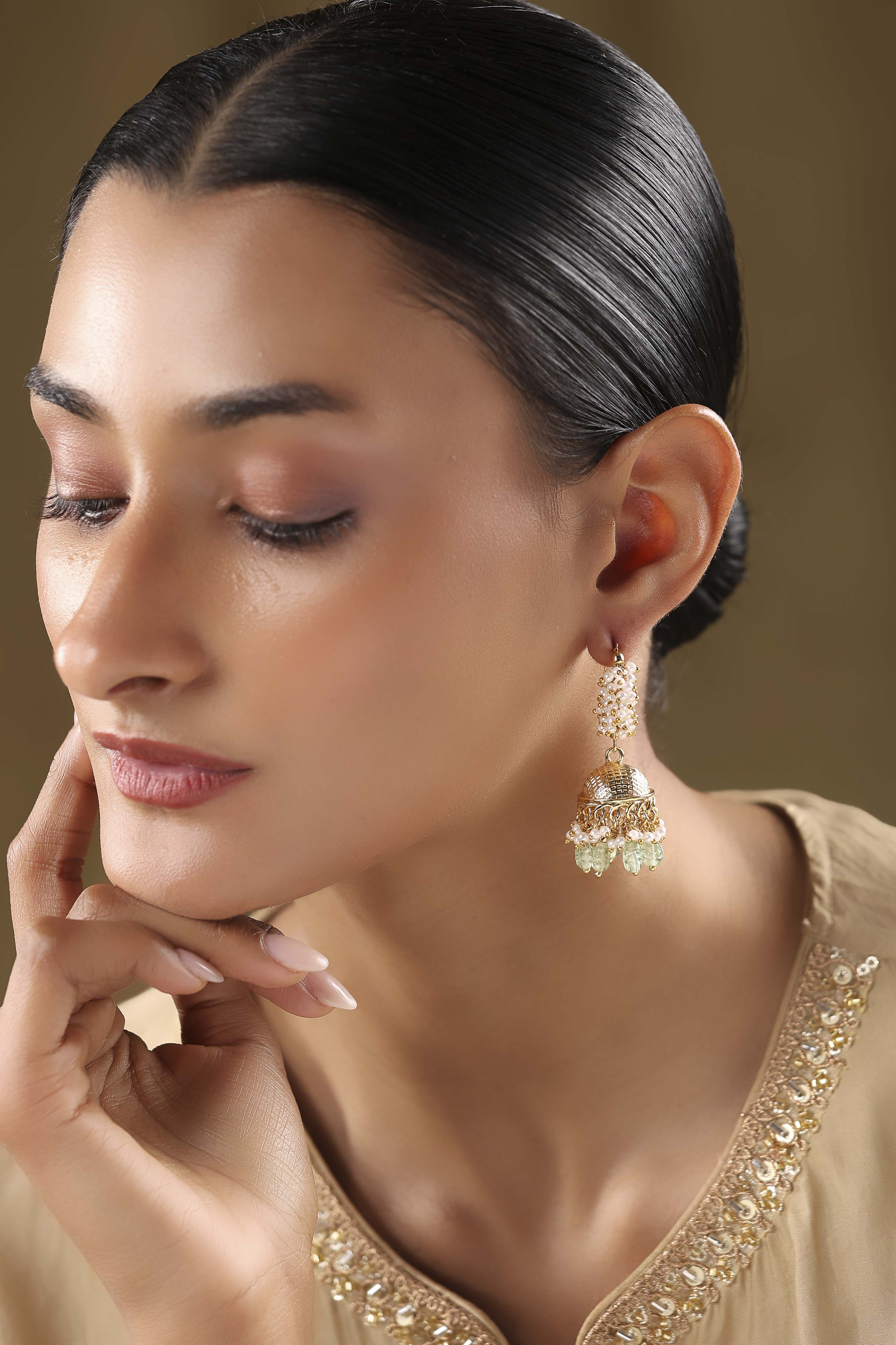 Mint Green Brass Jhumka image number 3