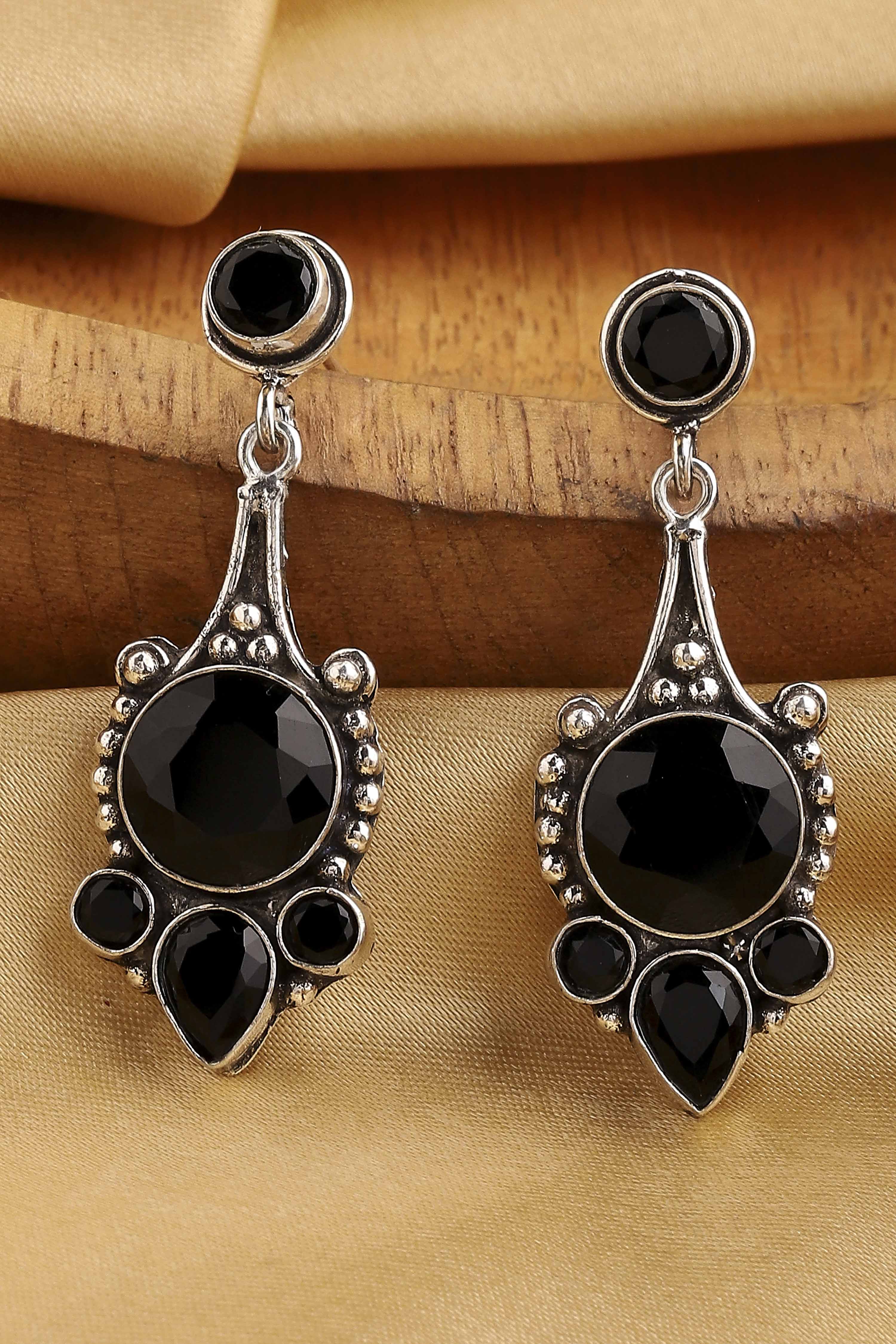 Black Oxidized Brass Studded Drop Earrings image number 0