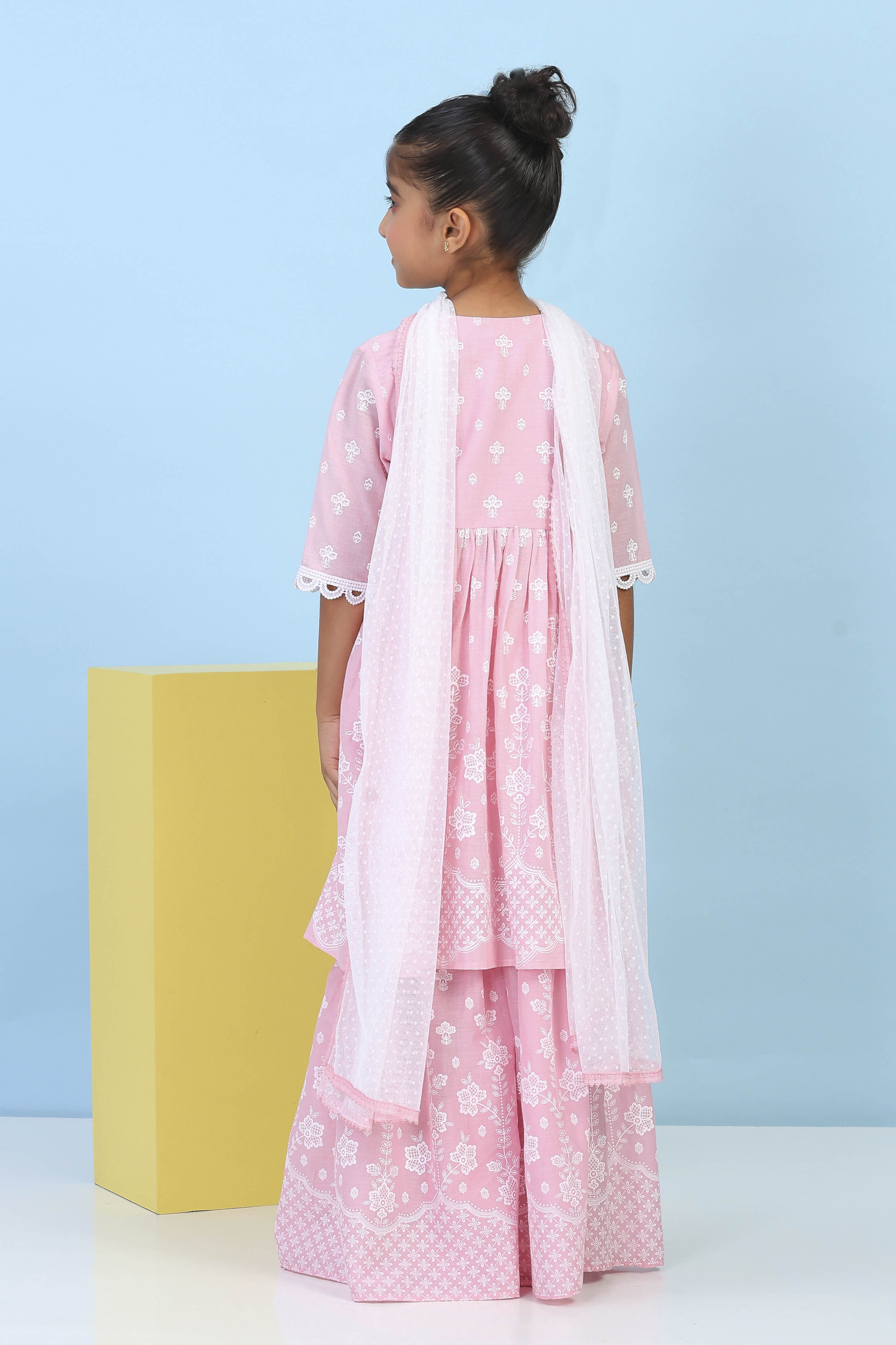 Pink Cotton Printed A-line Suit Set image number 5