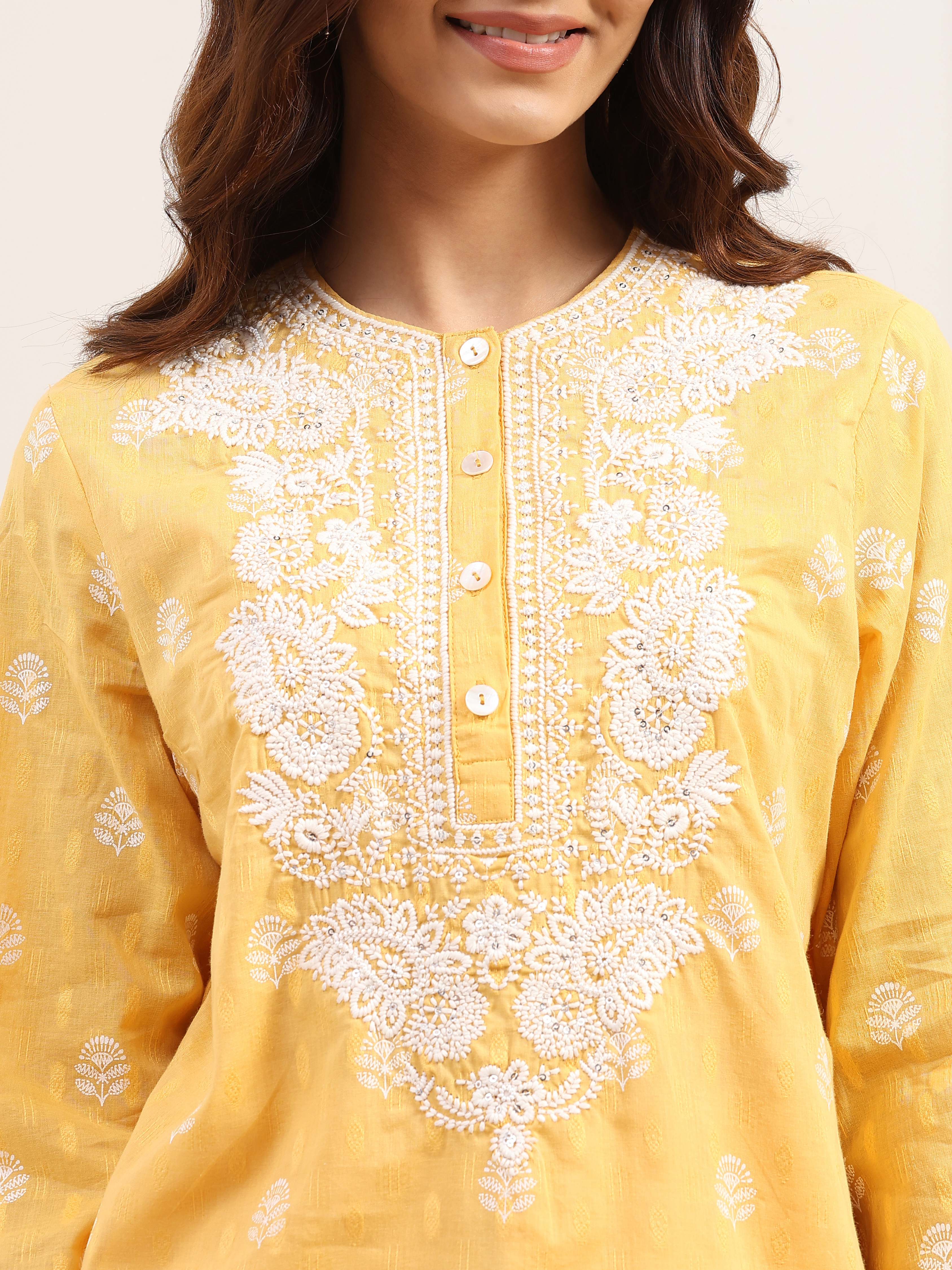Yellow Cotton  Short Kurti image number 1