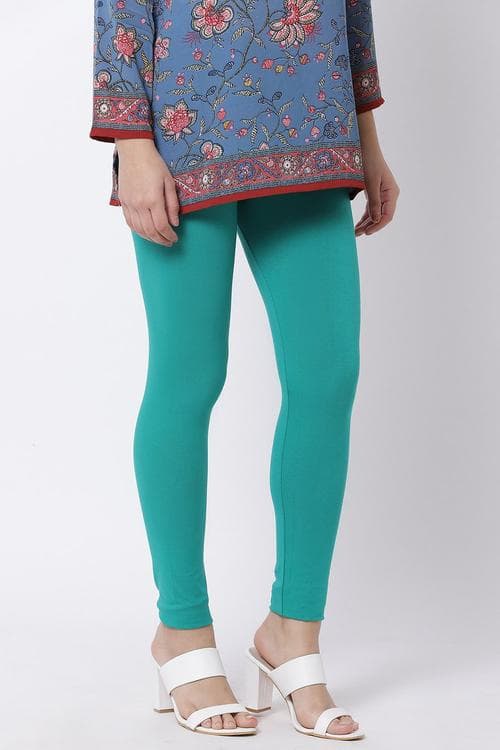 Green Cotton Lycra Leggings image number 3