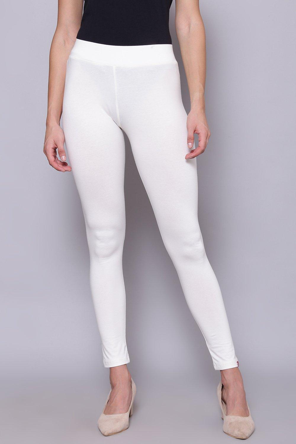 White Cotton Blend Solid Leggings