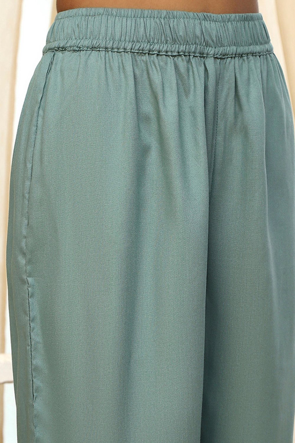 Dull Blue Solid Straight Palazzo image number 1