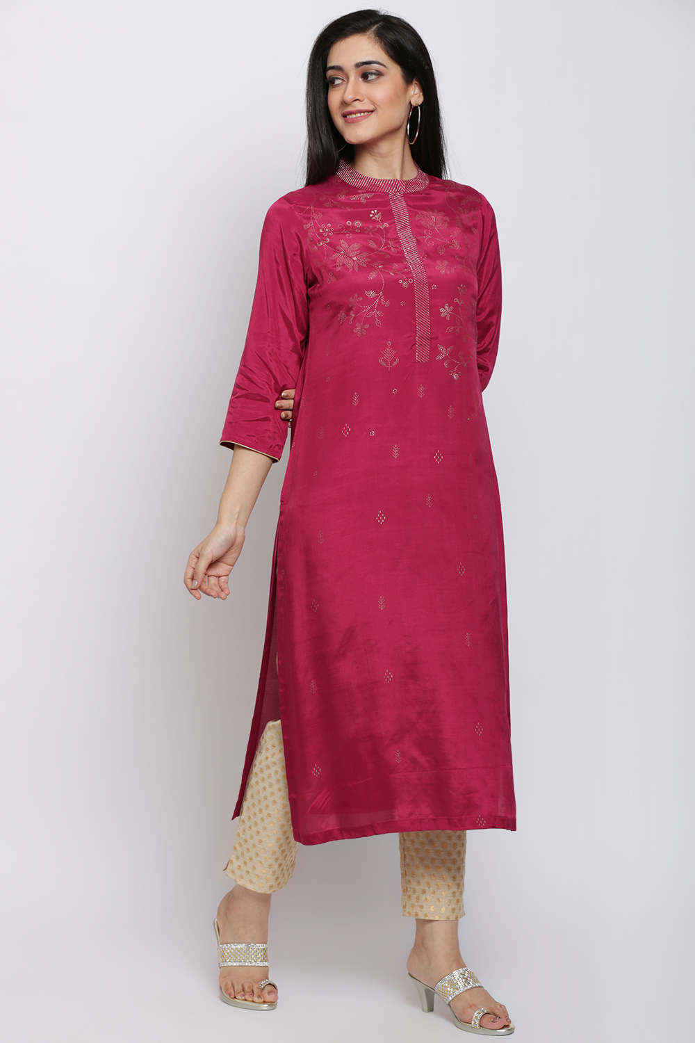 Magenta Viscose Straight Printed Kurta image number 4