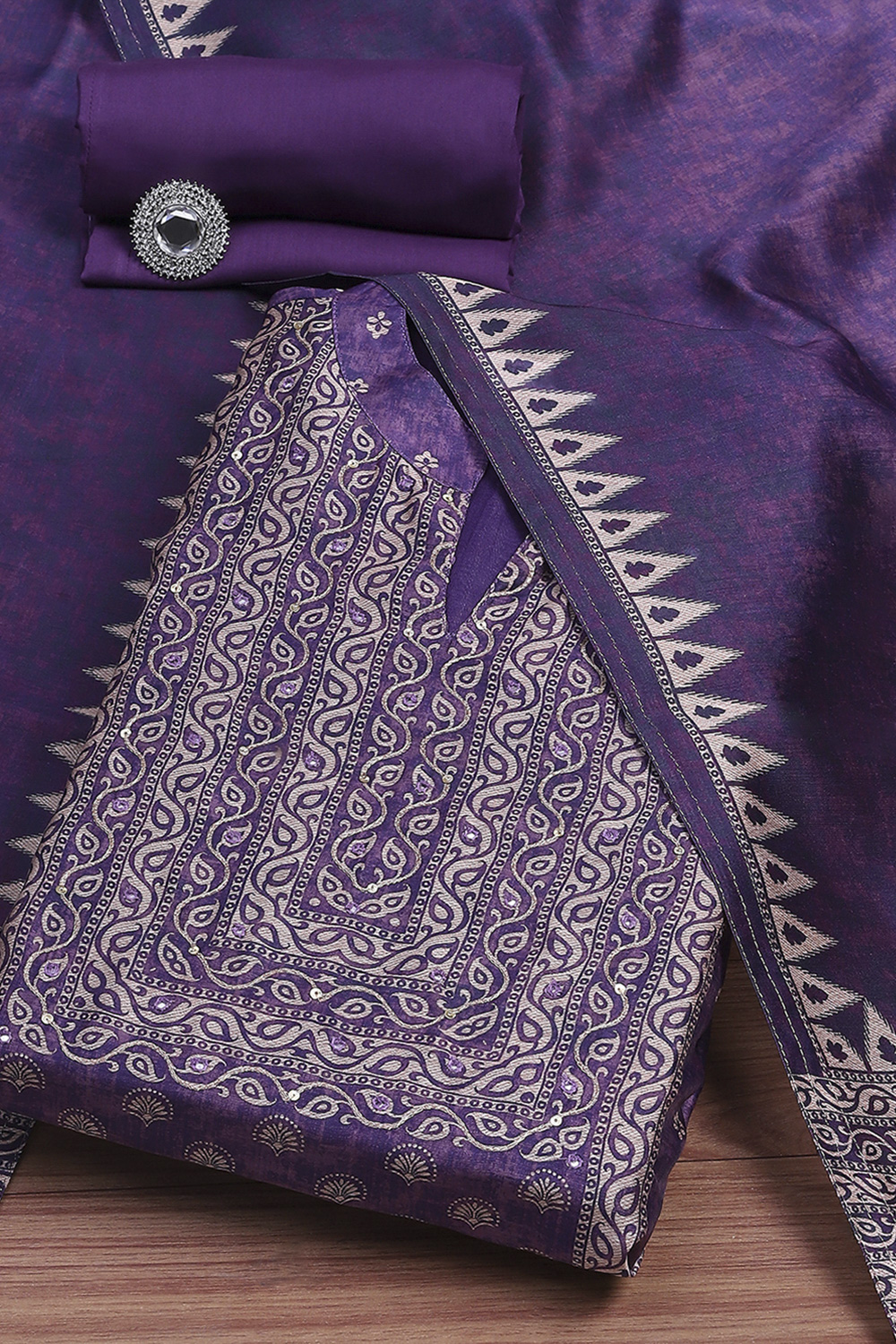 Purple Chanderi Unstitched Suit Set image number 0
