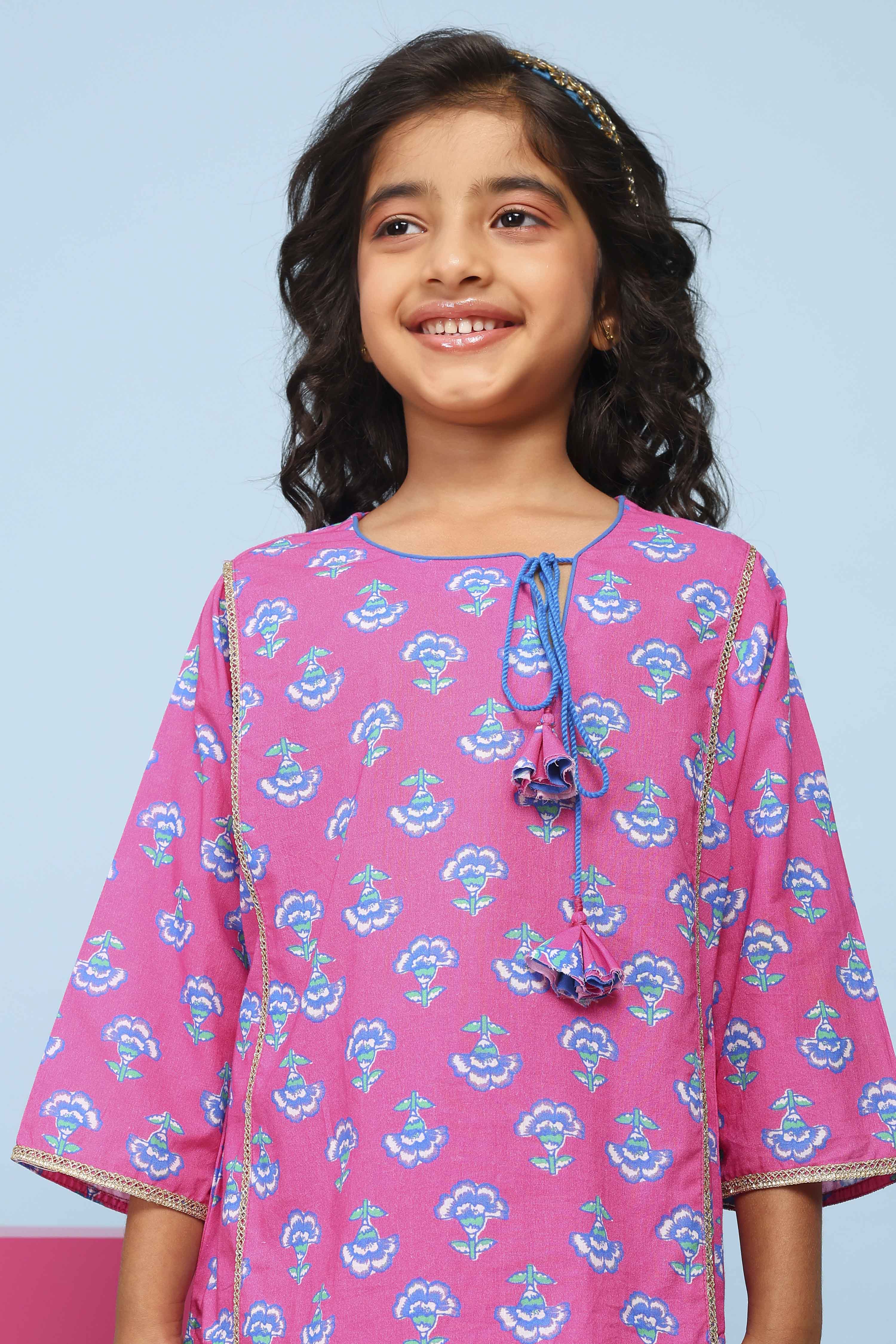 Blue Cotton Printed Straight Suit Set image number 1