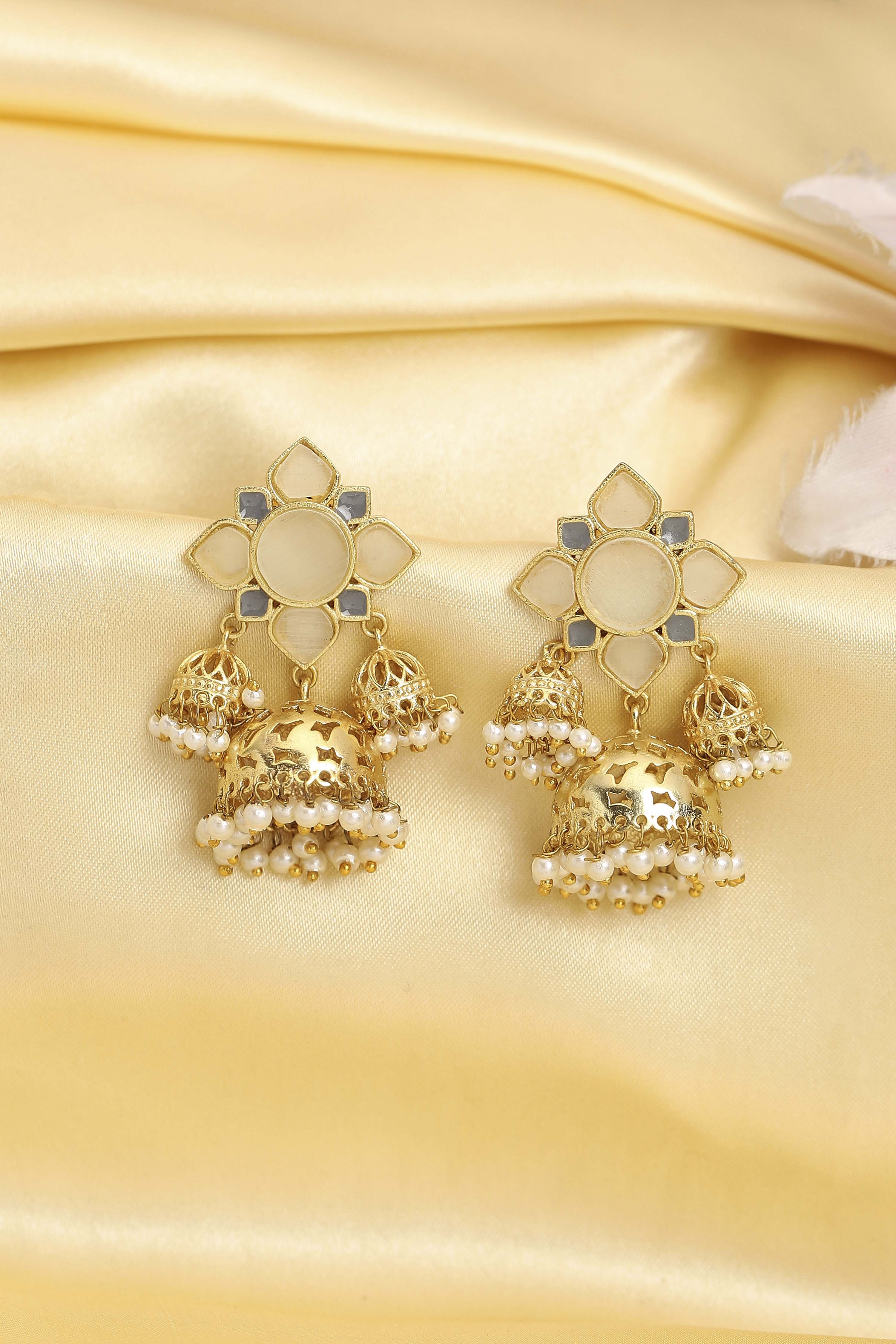 Gold Plated Brass Pearl Dangler Jhumkas image number 0