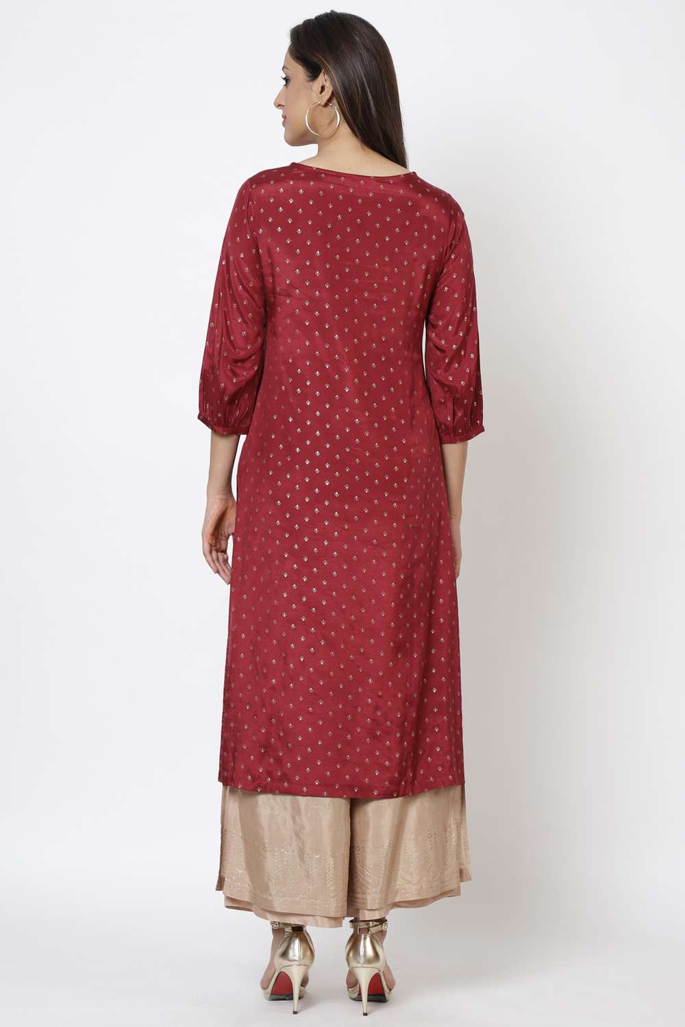 Maroon Viscose Straight Printed Kurta image number 4