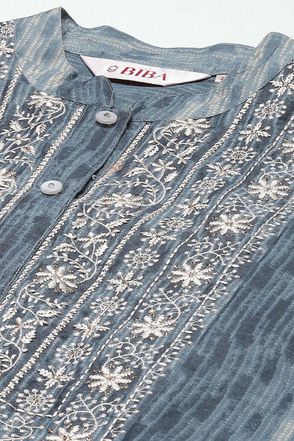 Grey Art Silk A-Line Printed Kurta image number 1