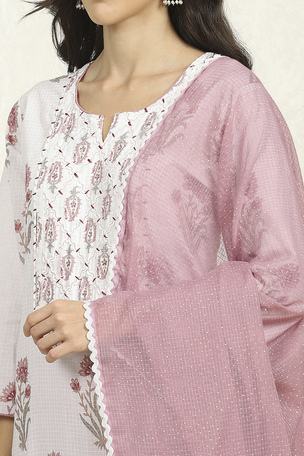 Blue Cotton Unstitched Suit Set image number 2