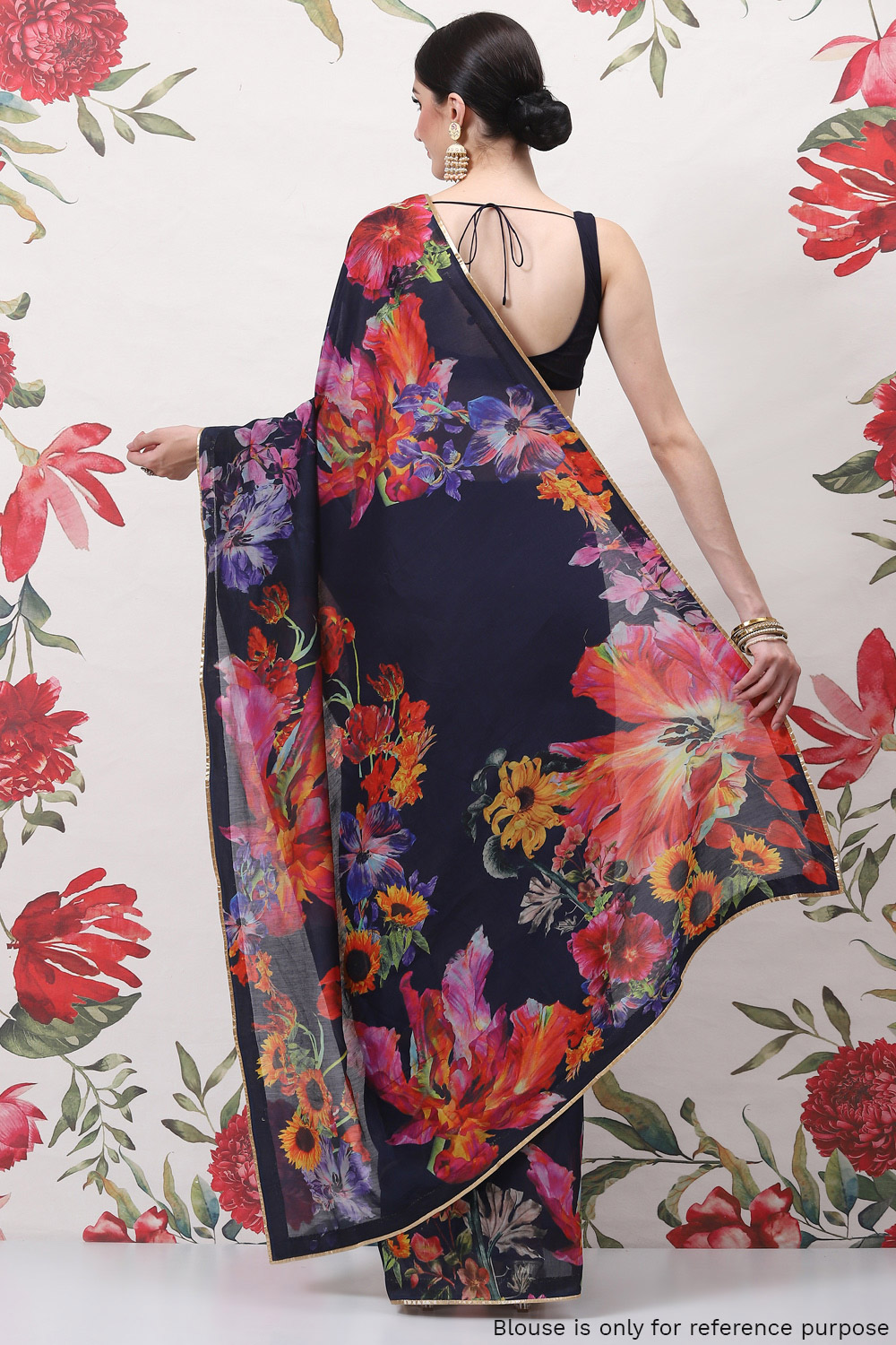 Buy Rohit Bal Indigo Cotton Silk Printed Saree Saree Blouse for
