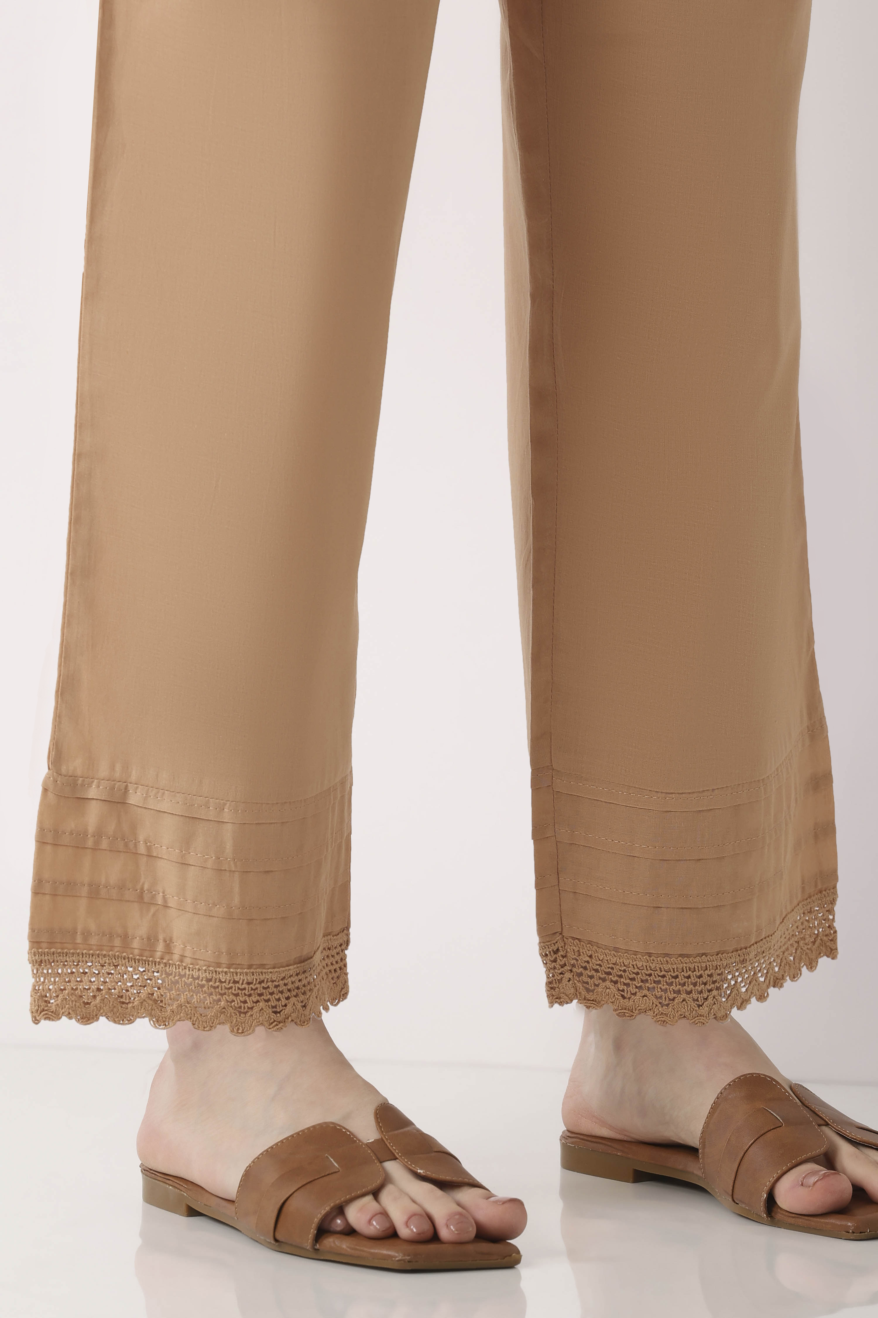 Beige Cotton Relaxed Dyed Pants image number 6