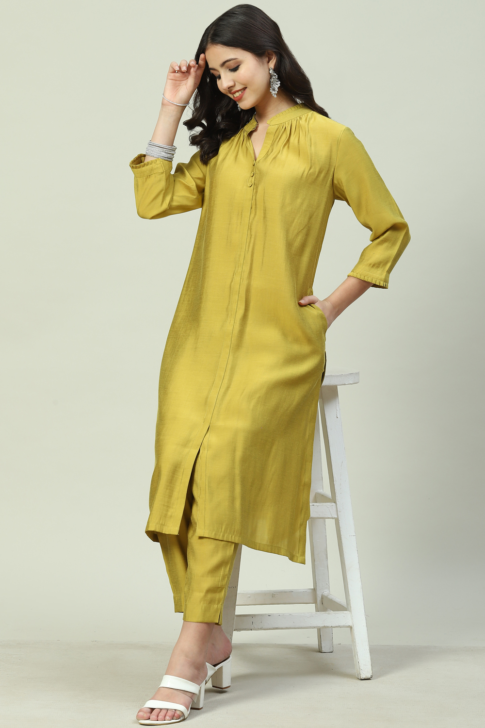 Mustard Poly Viscose Straight 2 Piece Set image number 5