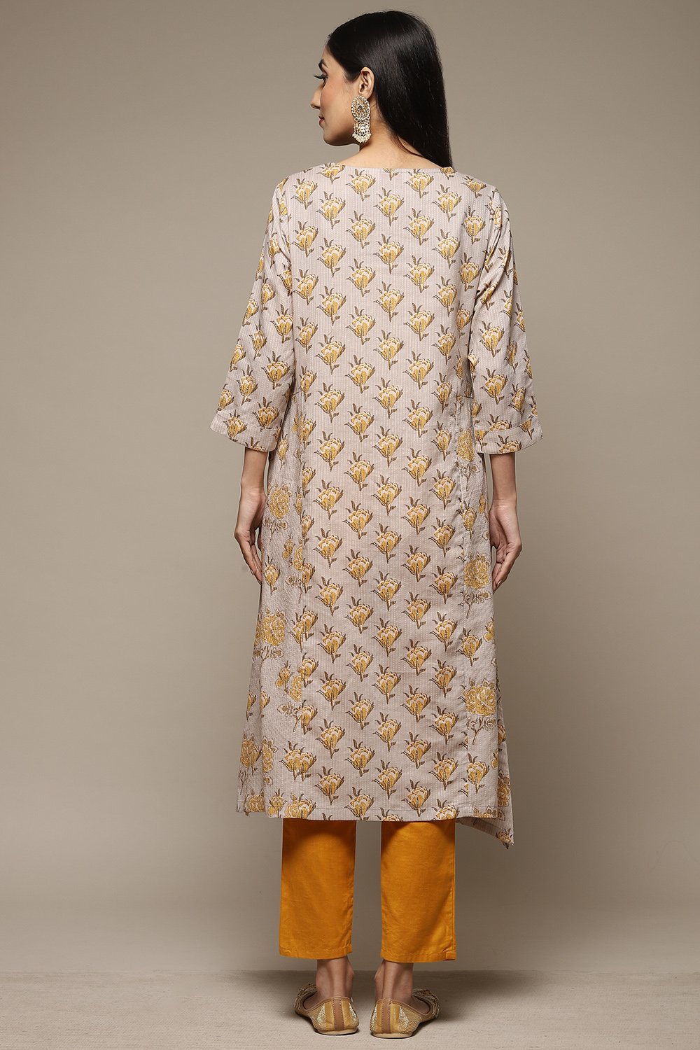 Yellow Carbon Cotton Straight Printed Kurta image number 2