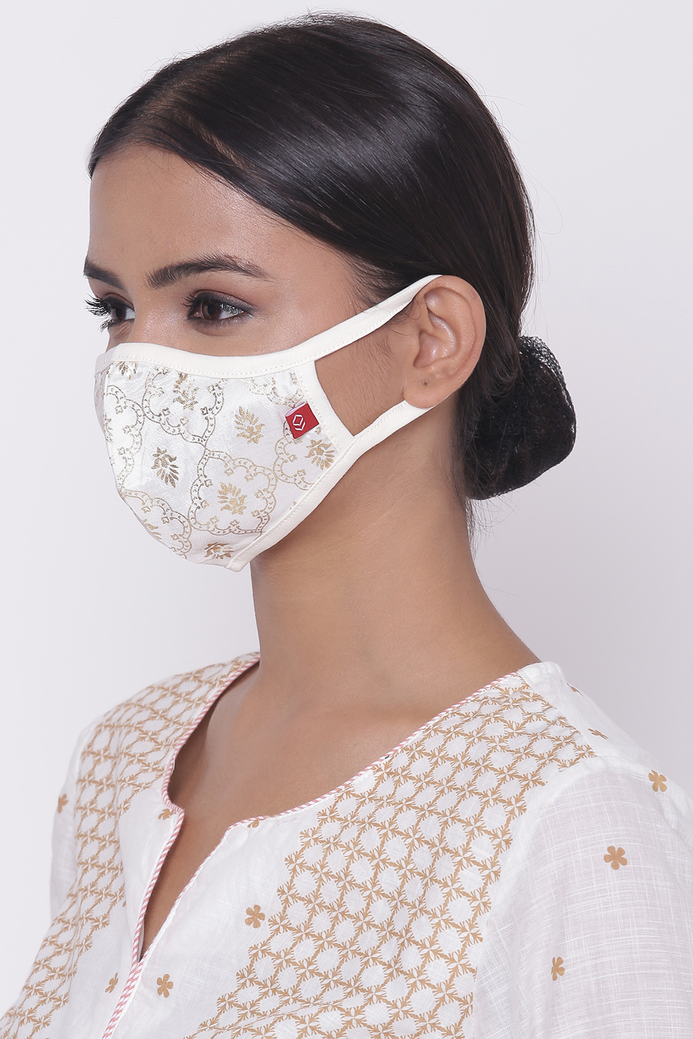 White Viscose Printed Face Mask image number 2