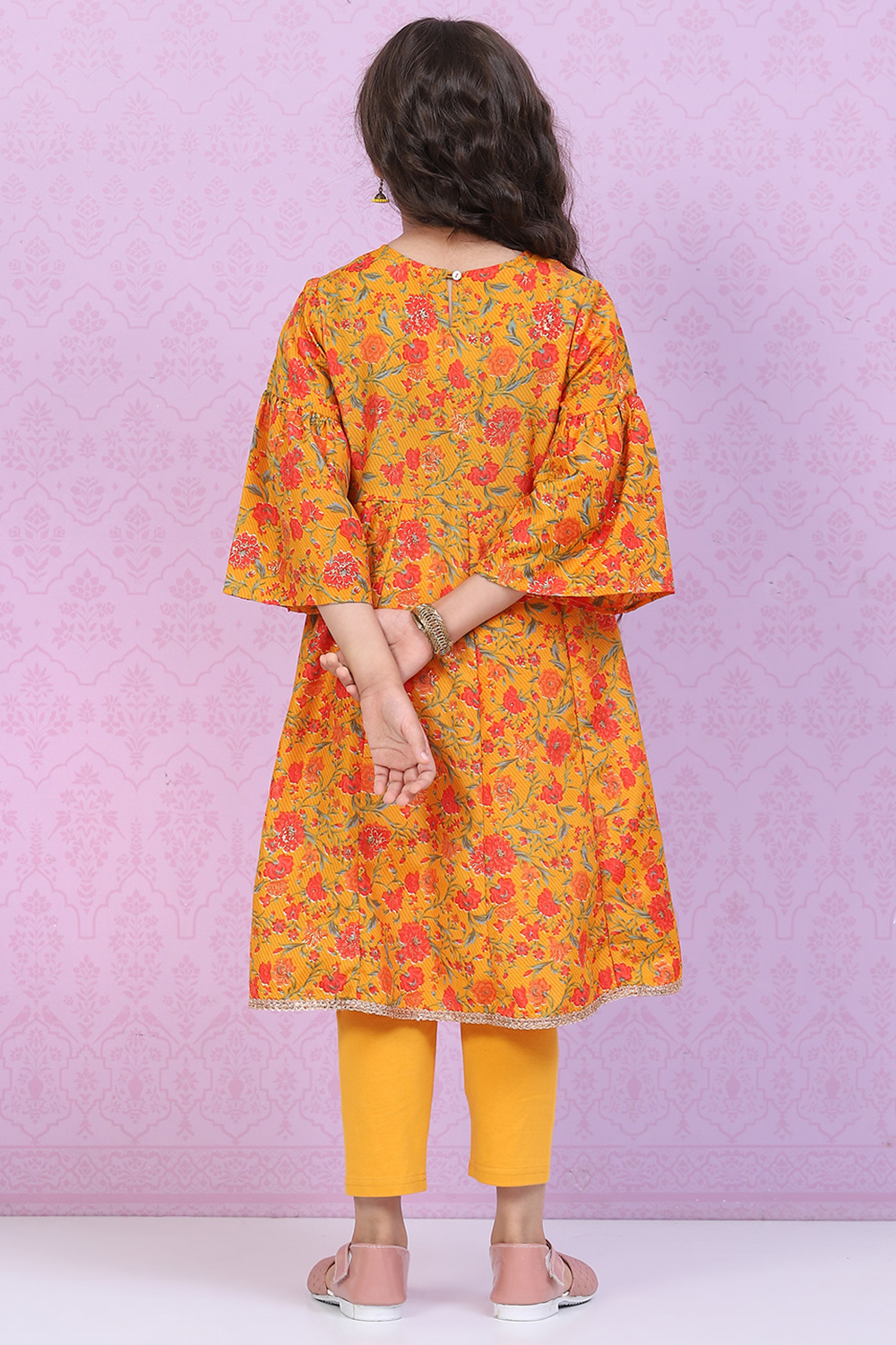 Ochre Art Silk Flared Printed Kurta Set image number 4