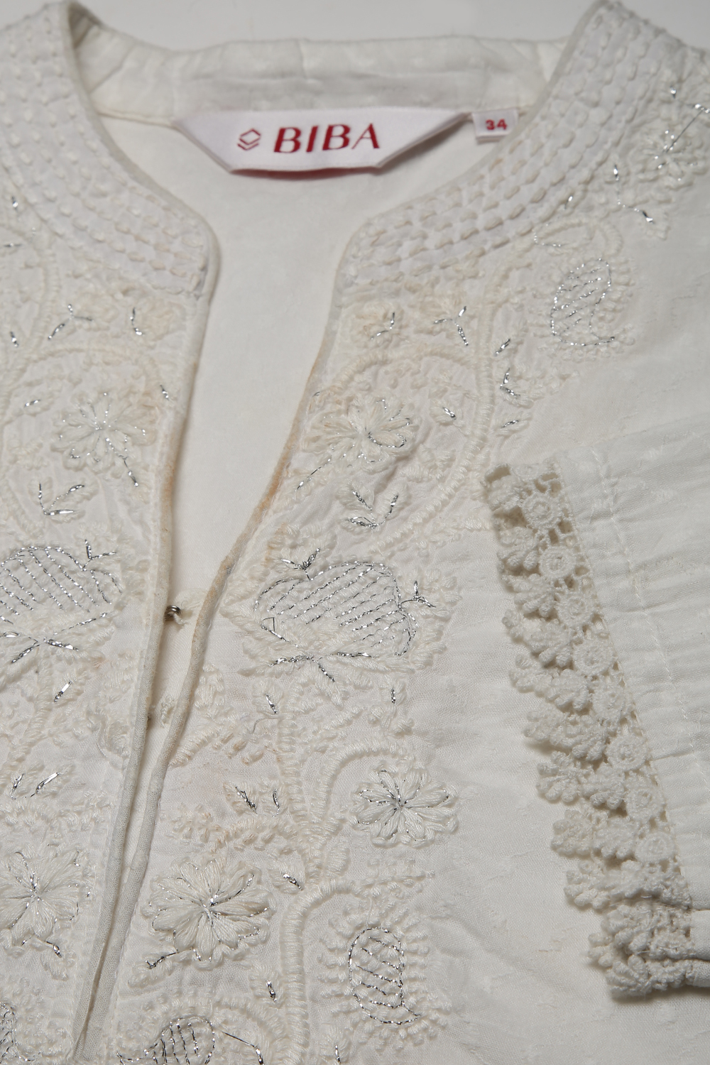 Off White Cotton Chikankari Short Embroidered Kurti image number 1