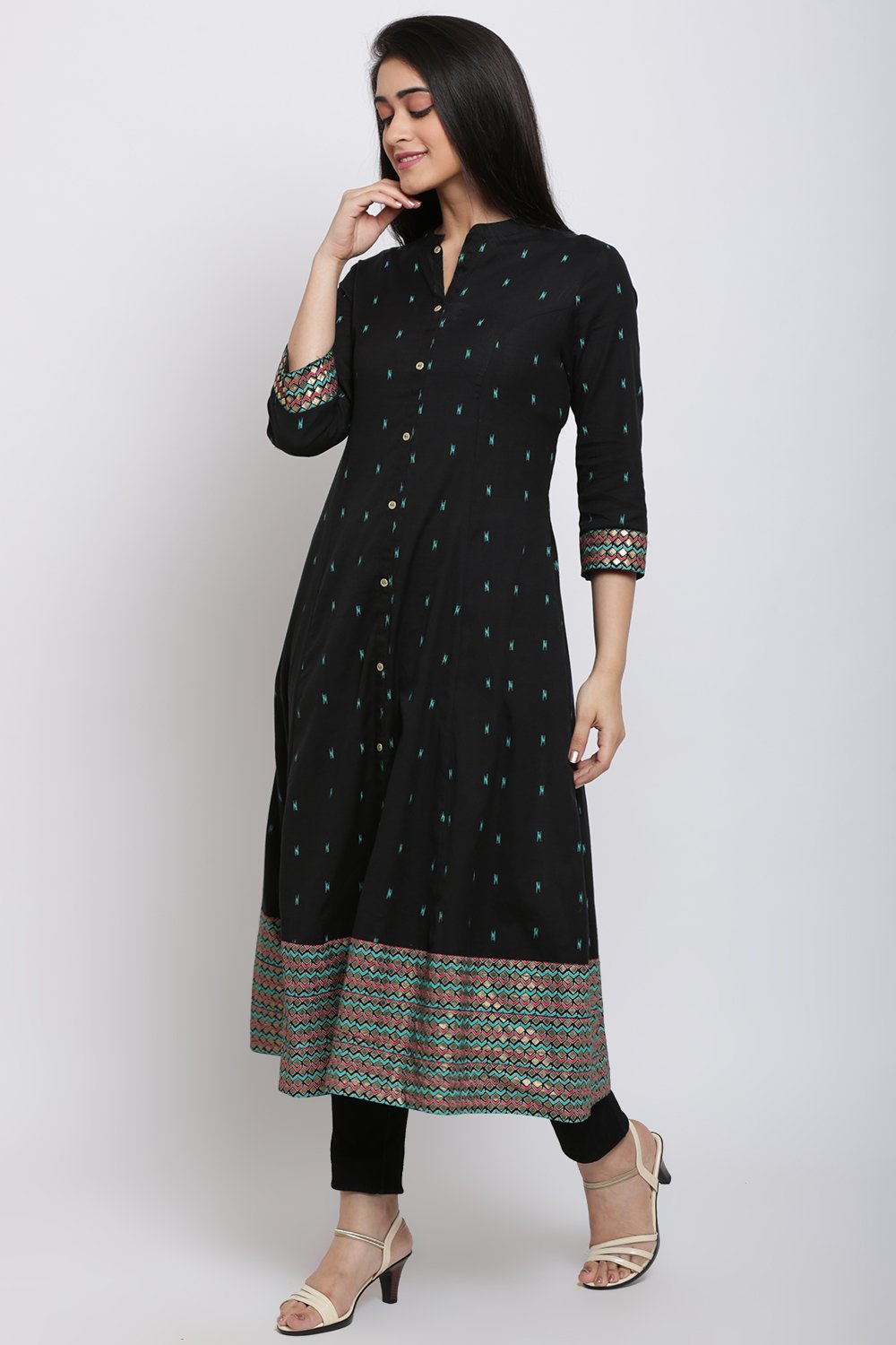 Pink Cotton Blend A-Line Printed Kurta image number 2