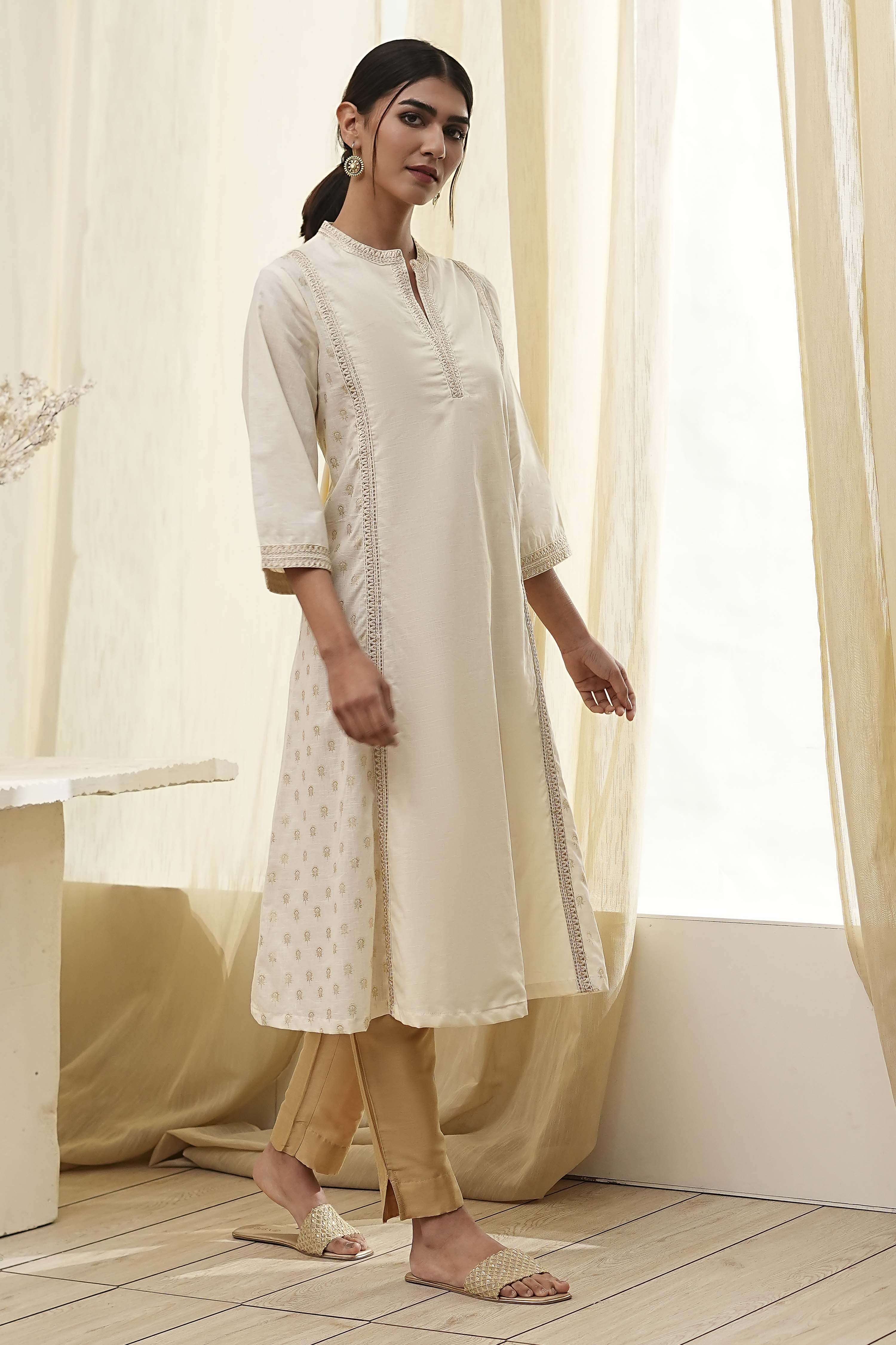 Fuchsia Cotton Printed A-Line Kurta image number 4